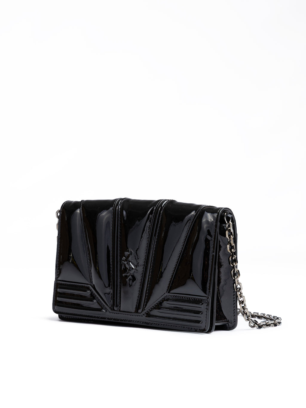 Black GT patent leather bag with chain