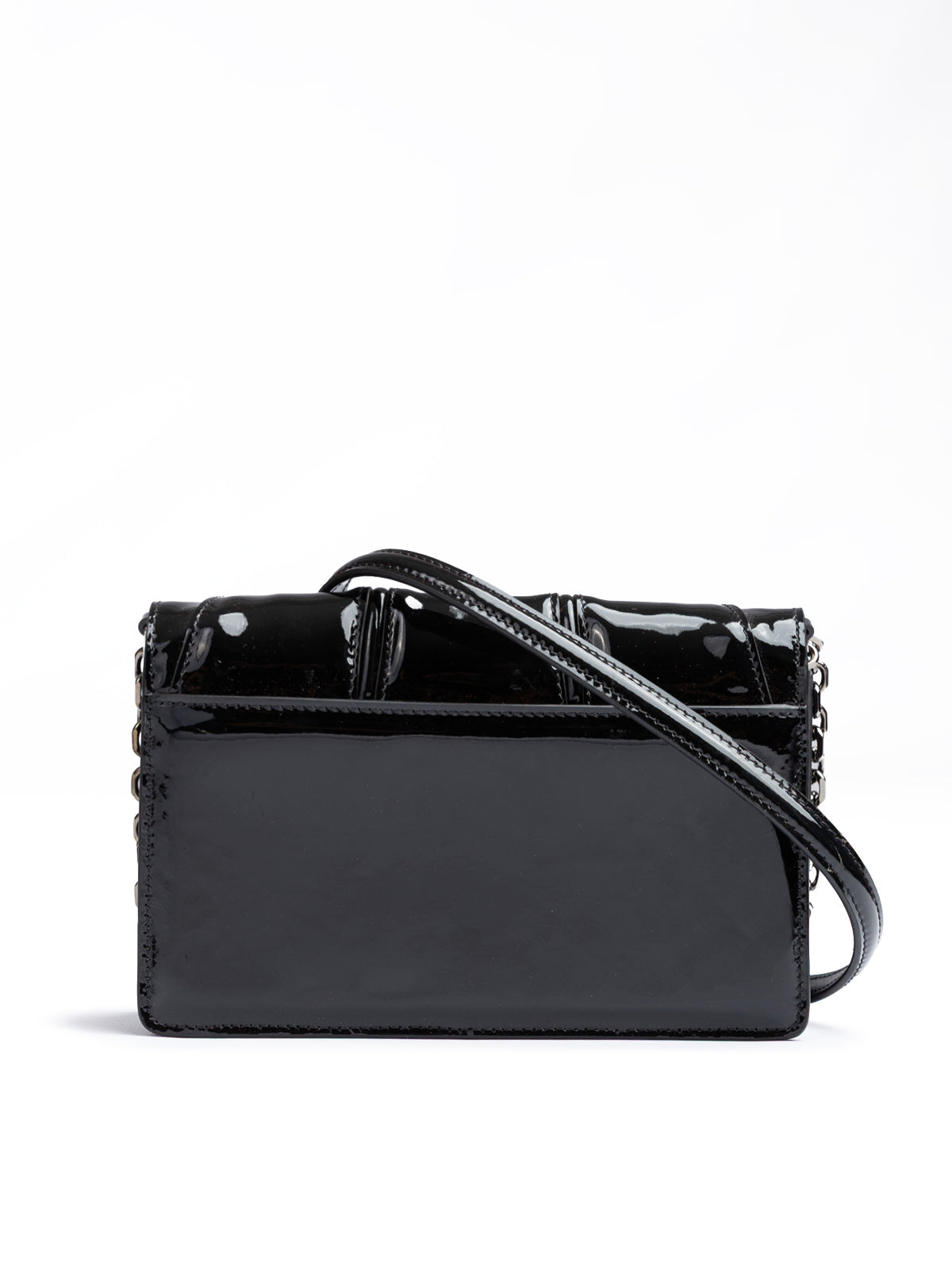 Black GT patent leather bag with chain