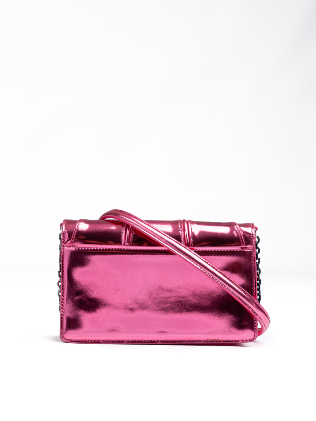 Metal Pink GT patent leather bag with chain