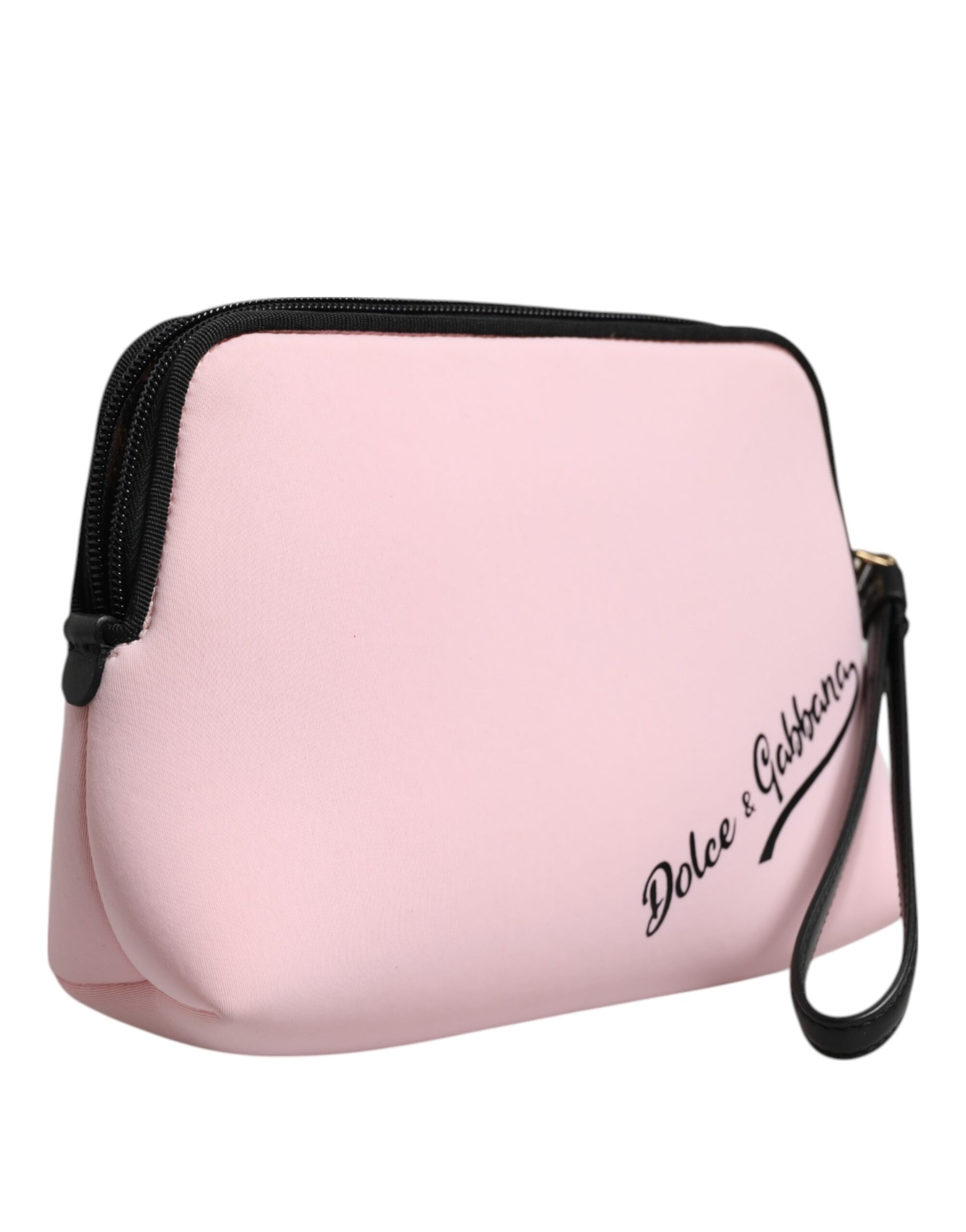 Pink Solid Nylon DG Logo Print Clutch Zip Borse Pouch Bag
