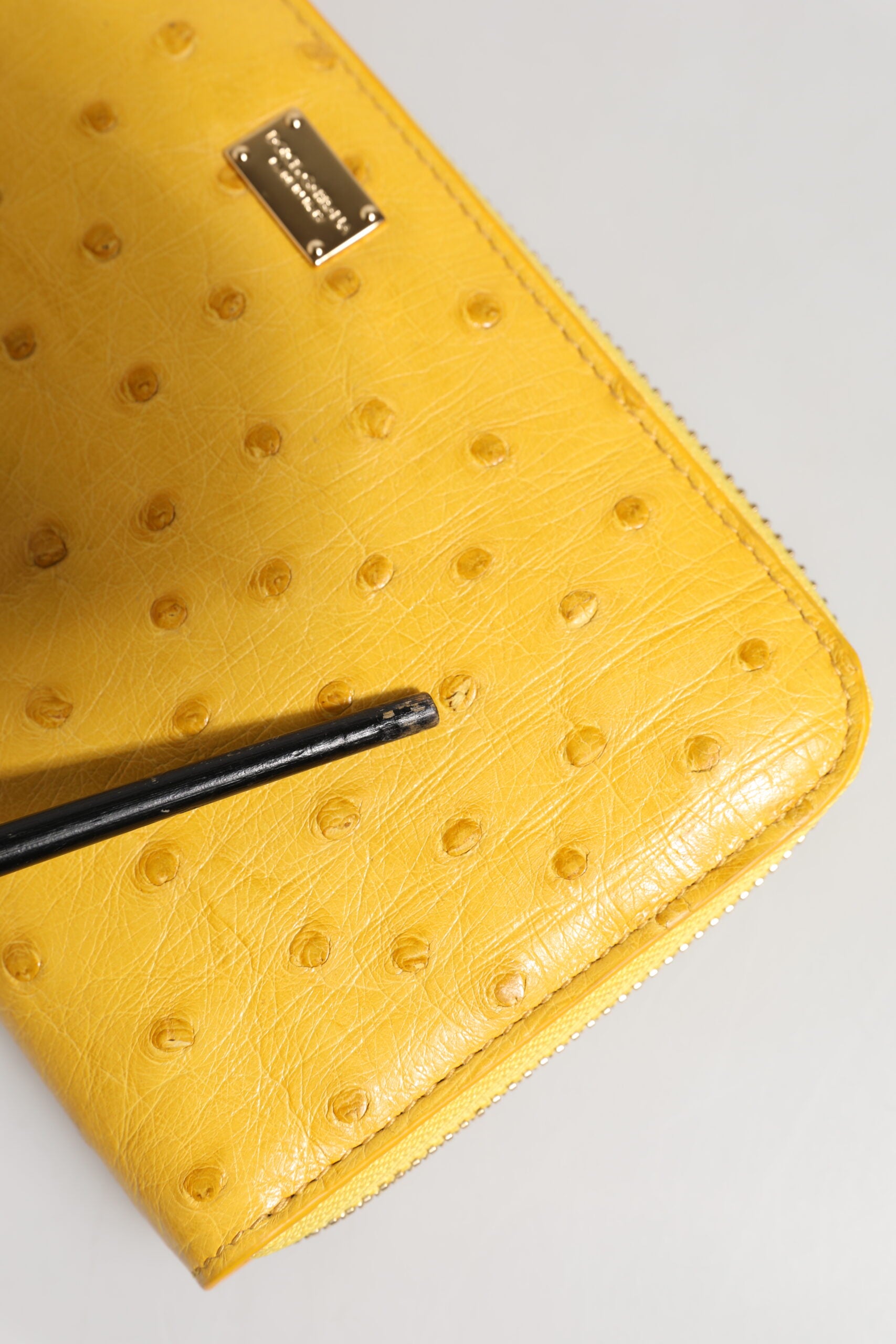 Yellow Leather Logo Plaque Zip Around Continental Wallet