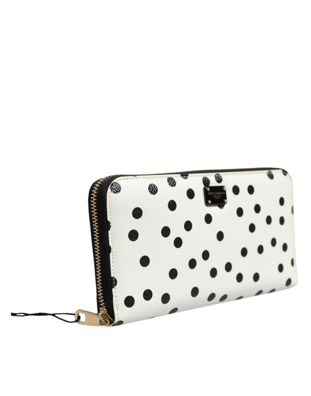 White Black Dotted Leather Zip Around Continental Wallet