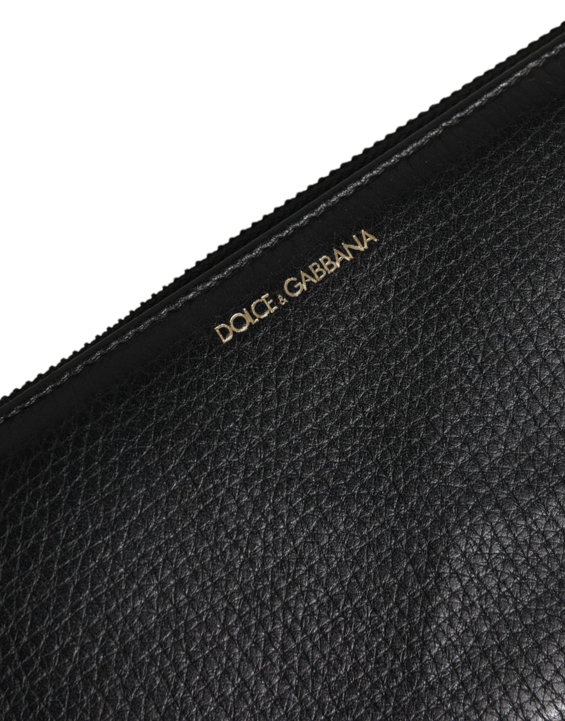 Black Calfskin Leather Logo Zip Around Continental Wallet