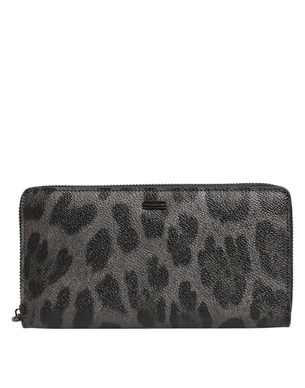 Black Gray Leopard Leather Zip Around Continental Wallet