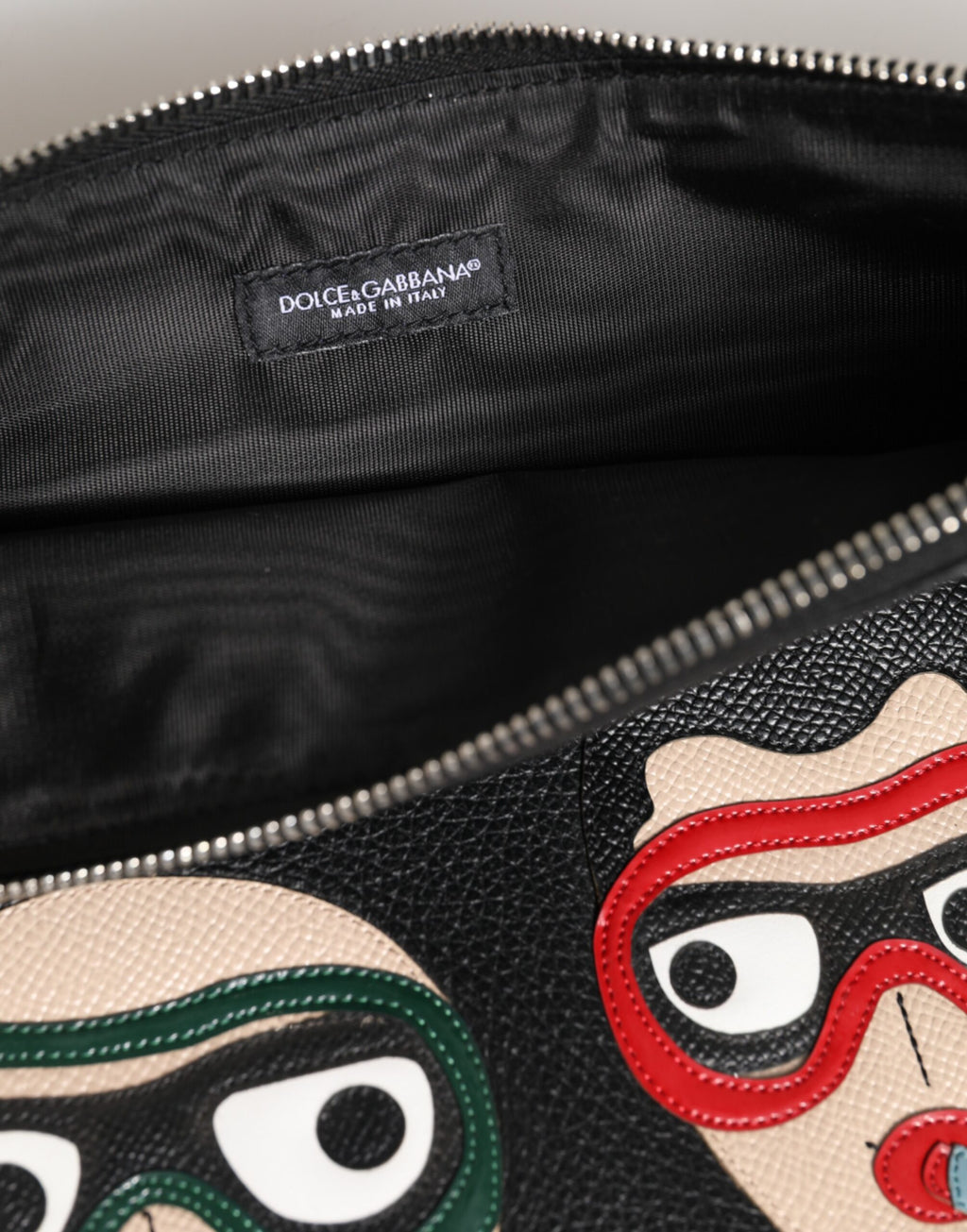 Black Leather #DGFAMILY Embellished Men Clutch Pouch Bag