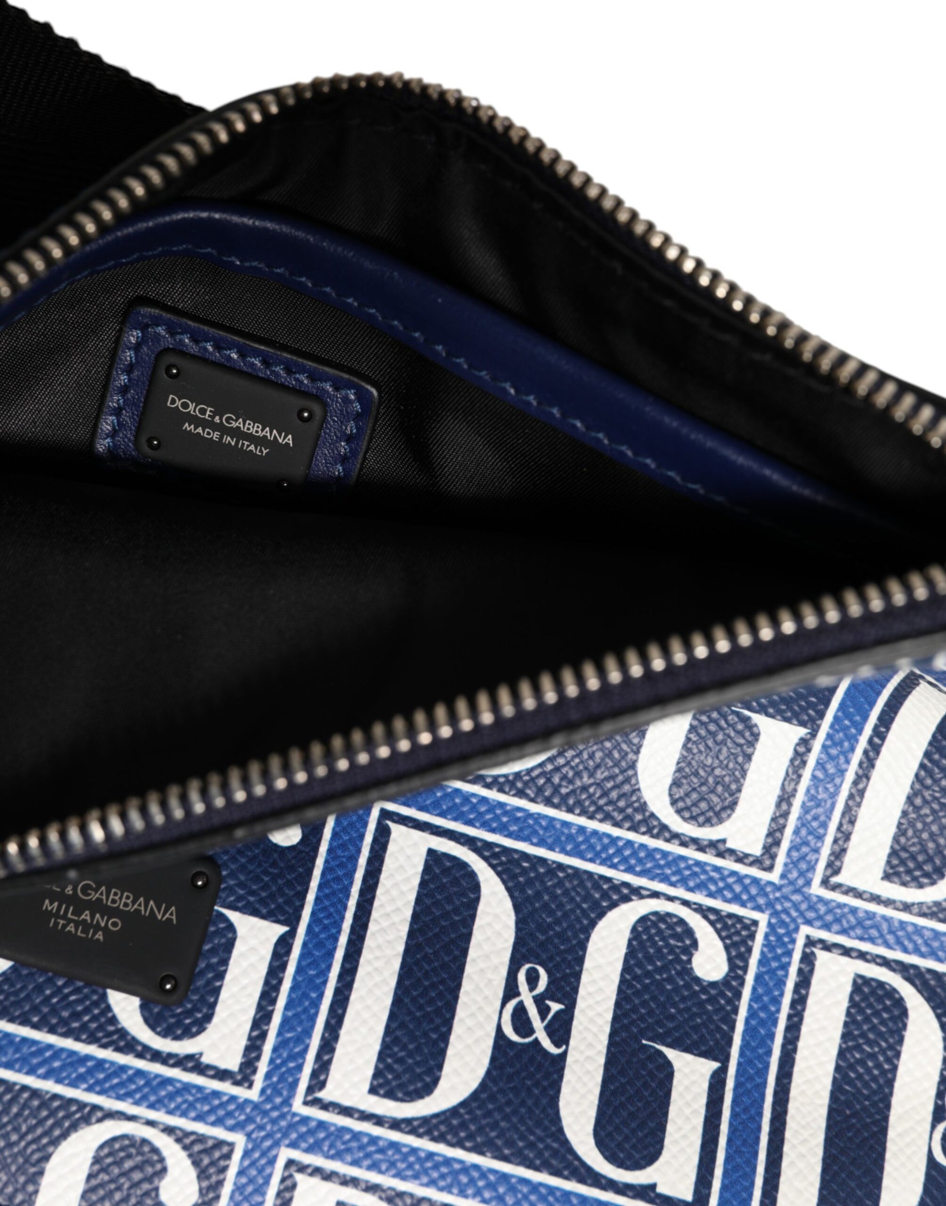 Blue White Leather D&G Logo Plaque Crossbody Borse Bag