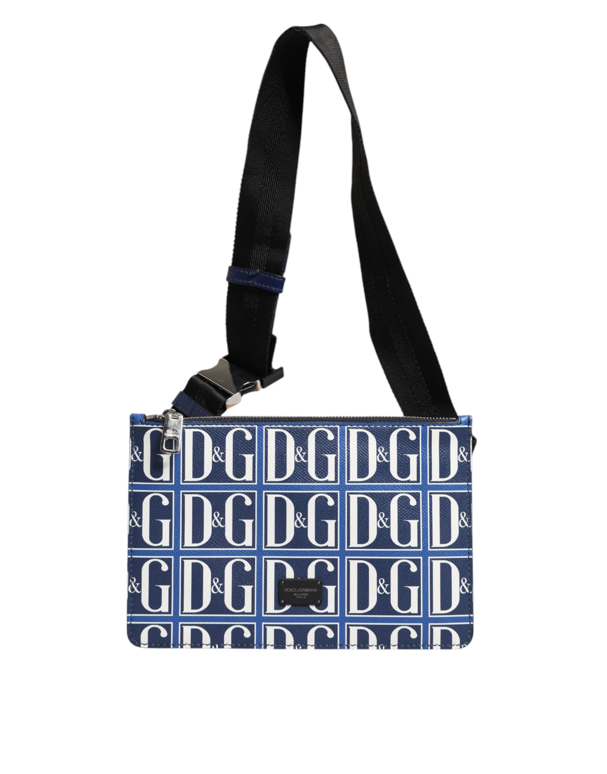 Blue White Leather D&G Logo Plaque Crossbody Borse Bag