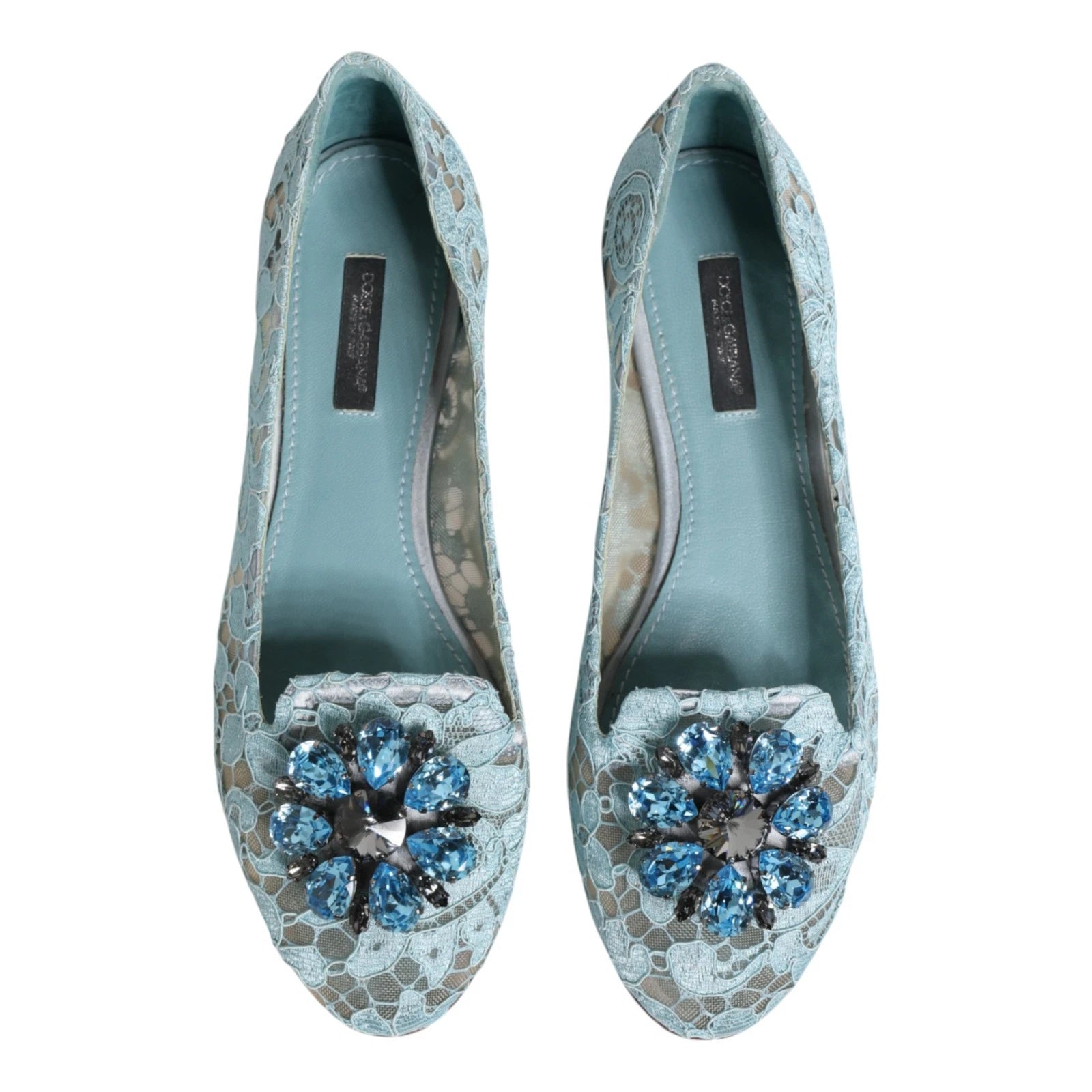 Blue Lace Crystal Ballet Flats Loafers Shoes