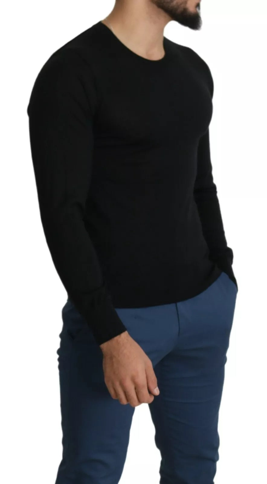 Black Cashmere Crewneck Pullover Sweater