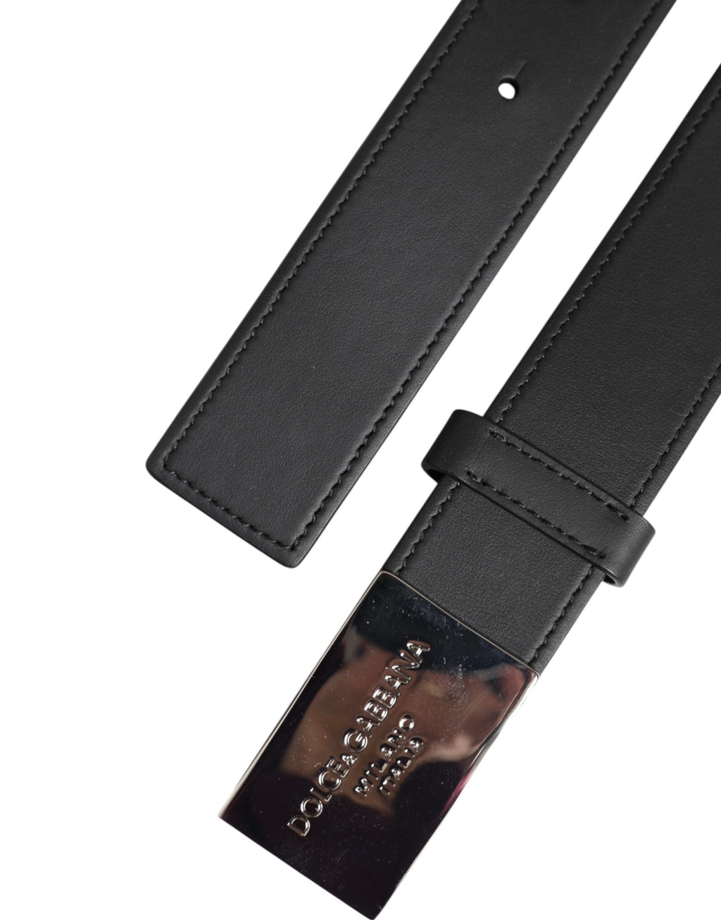 Black Leather Classic Metal Logo Buckle Belt