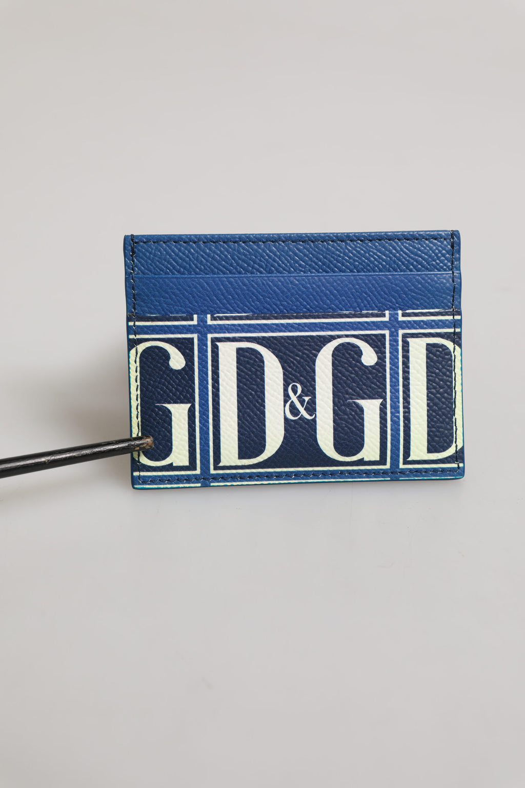 Blue Calf Leather DG Logo Print Monogram Card Holder Wallet