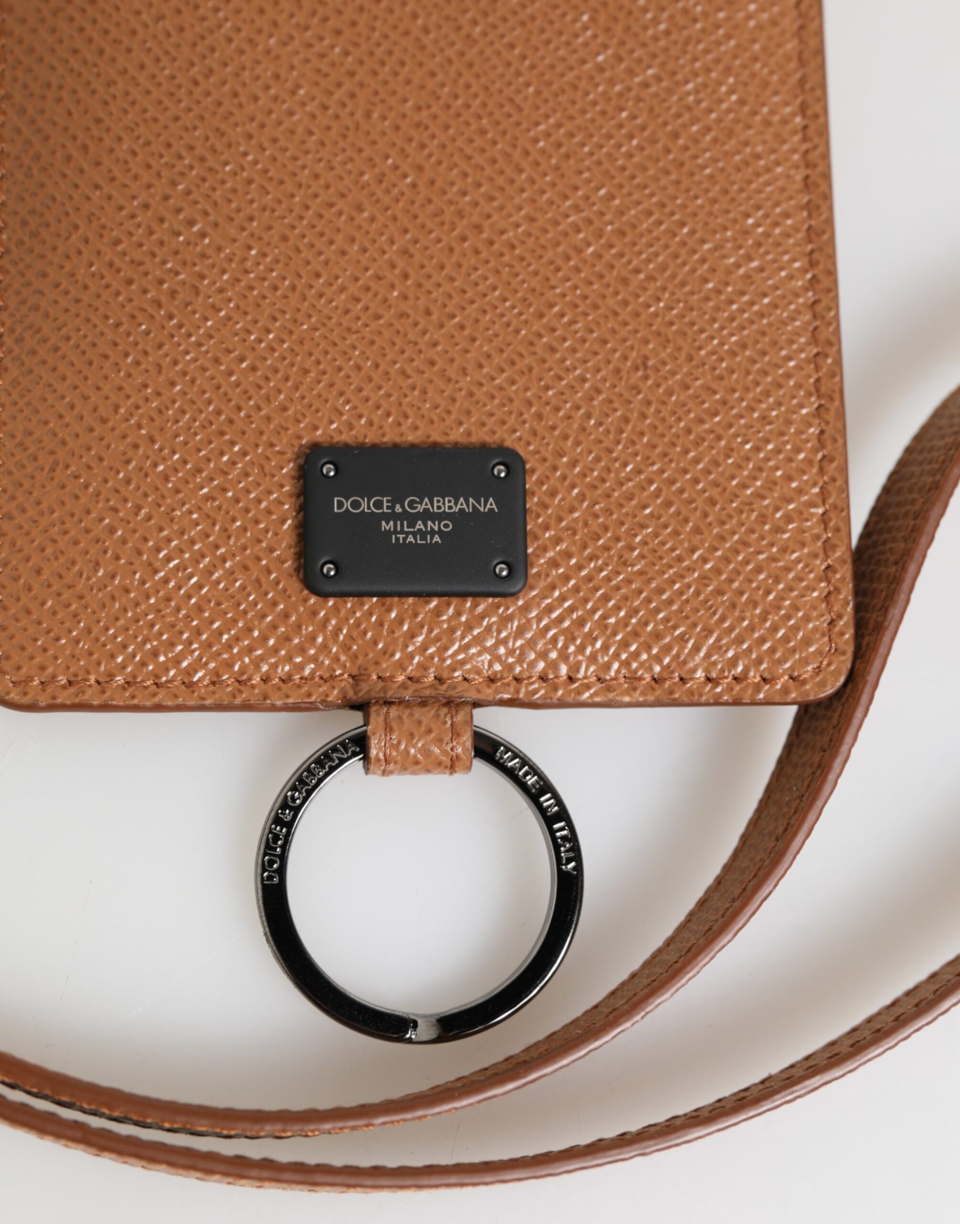 Dark Brown Leather Lanyard Logo Card Holder Men Wallet