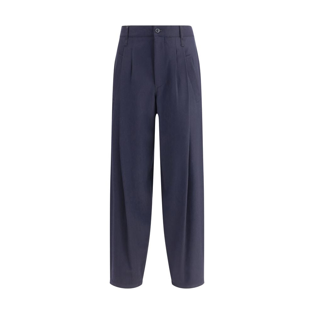 Blue Fleece Wool Casual Pants