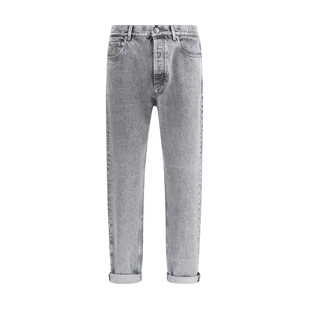 Gray Cotton Straight-Leg Jeans