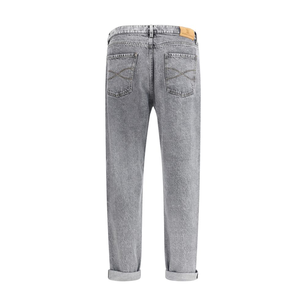 Gray Cotton Straight-Leg Jeans