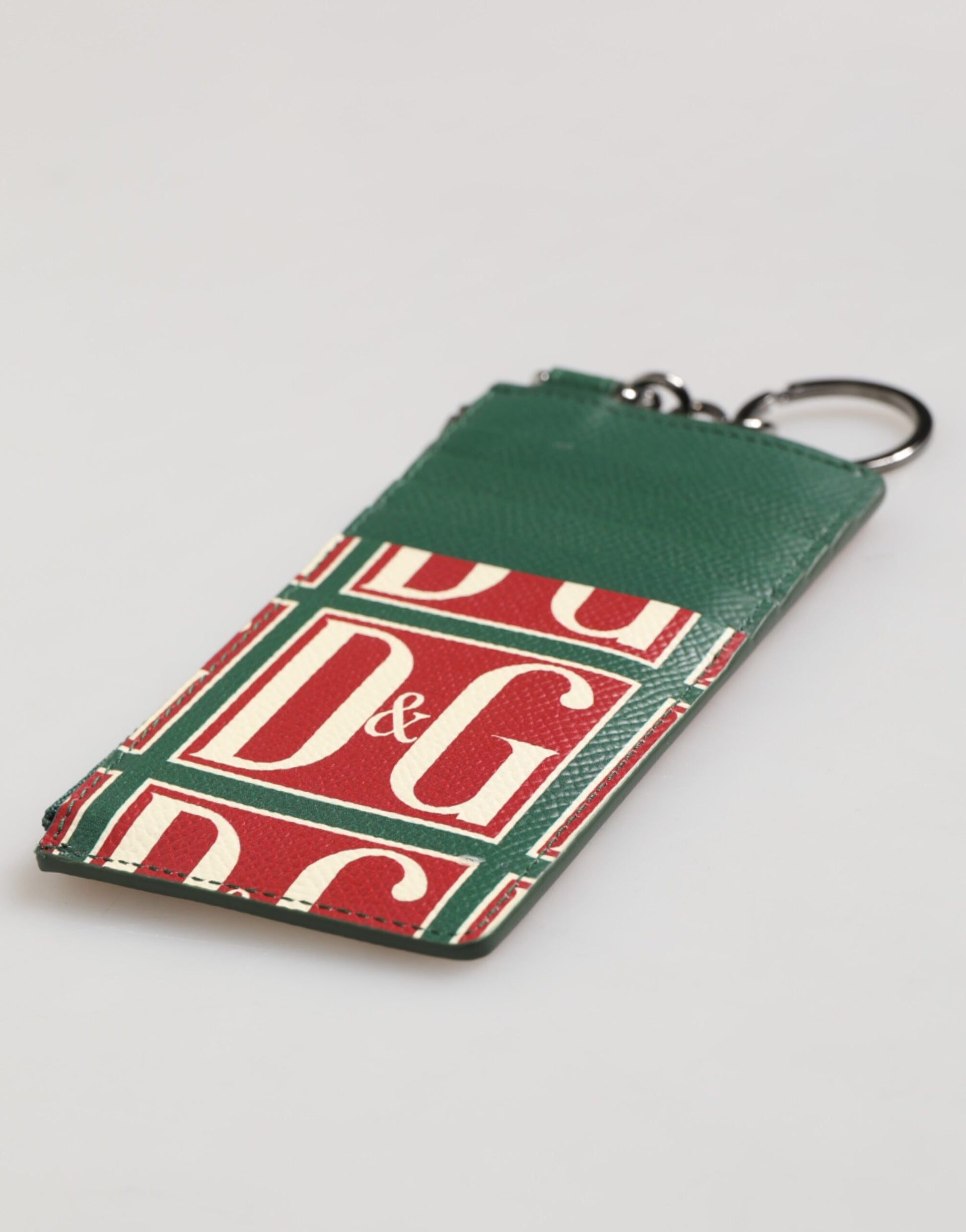 Green Calf Leather Logo Print Monogram Card Holder Wallet