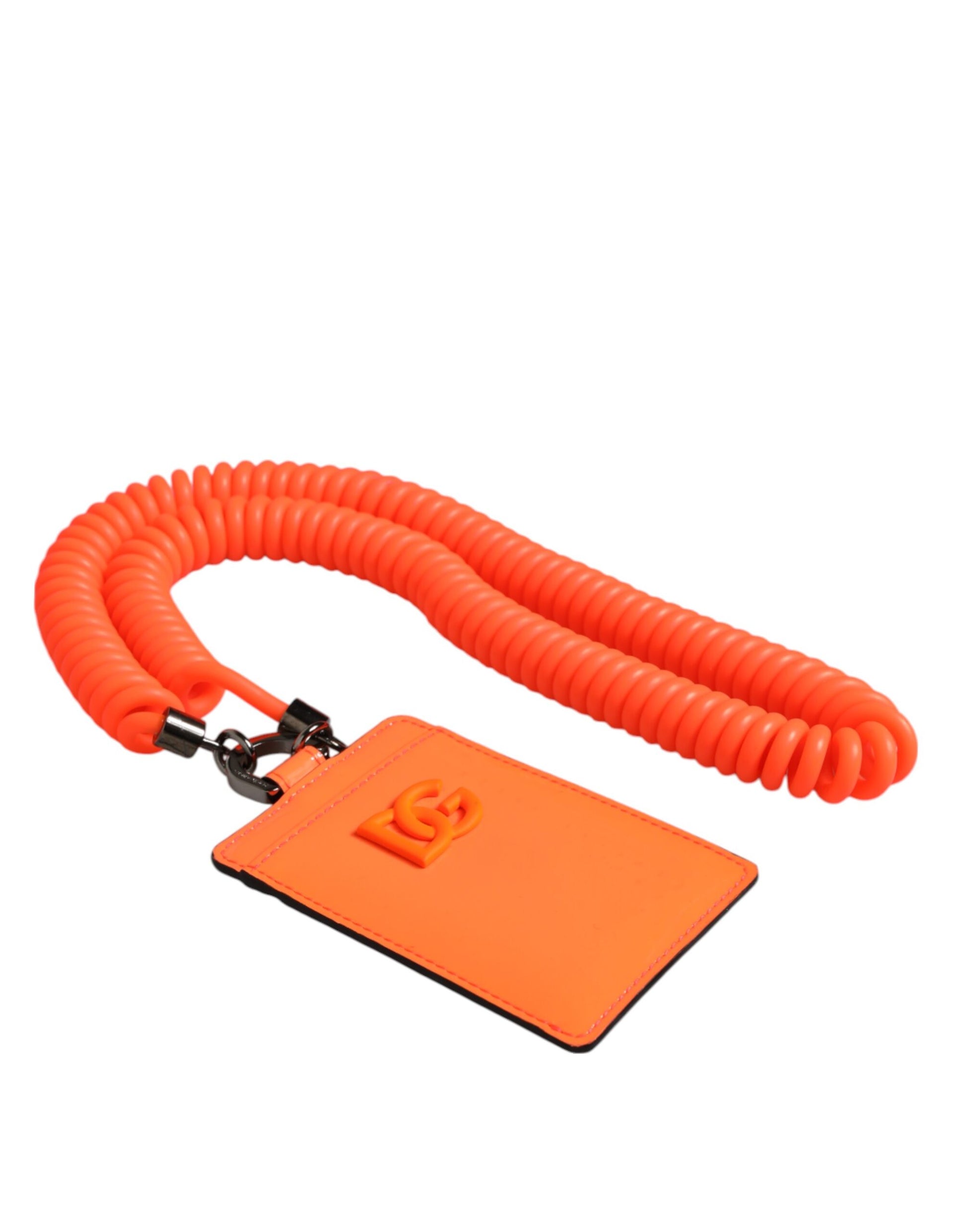 Orange Leather Logo Embossed Lanyard Card Holder Wallet