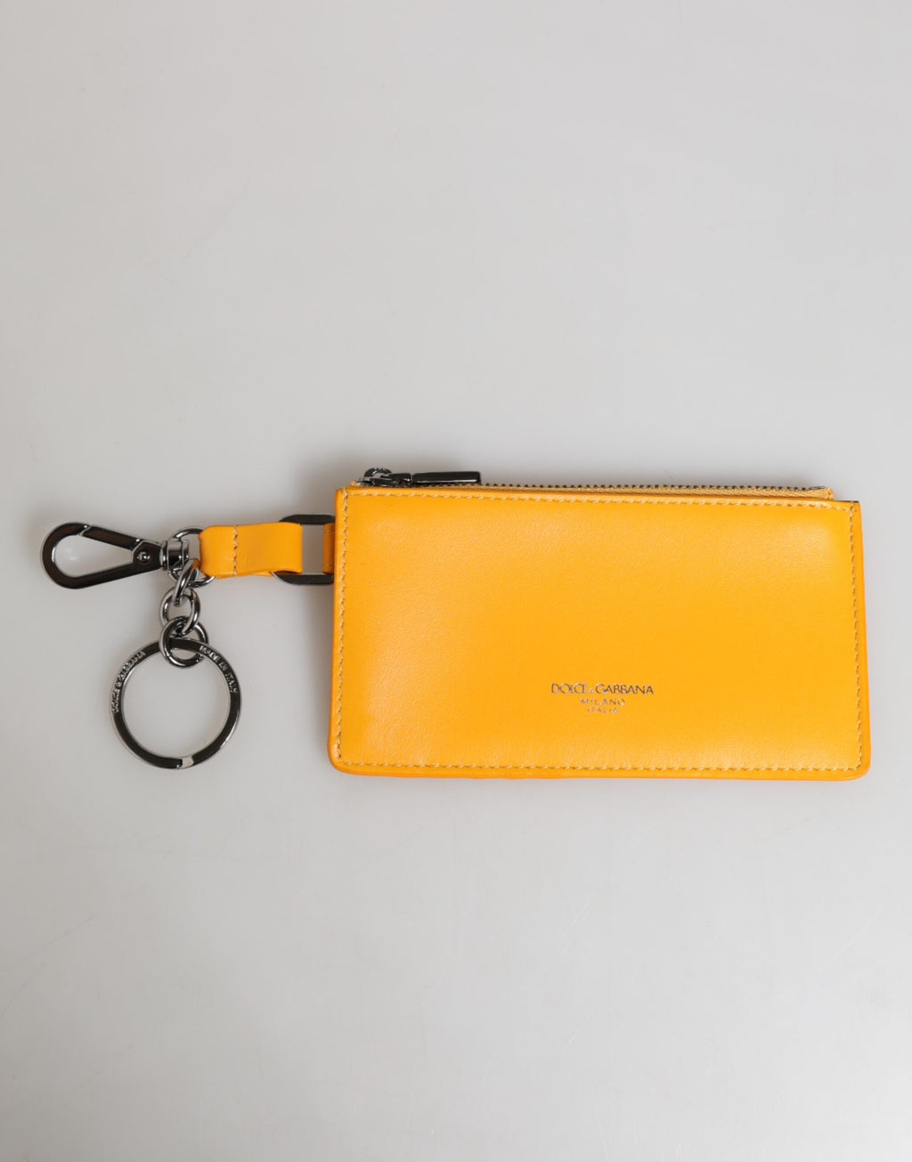 Yellow Orange Leather Credit Card Key Holder Clip On Wallet