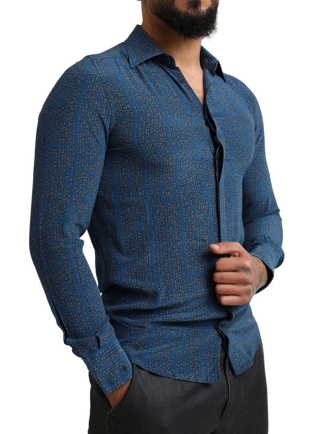 Blue MARTINI Silk Slim Fit Long Sleeves Shirt