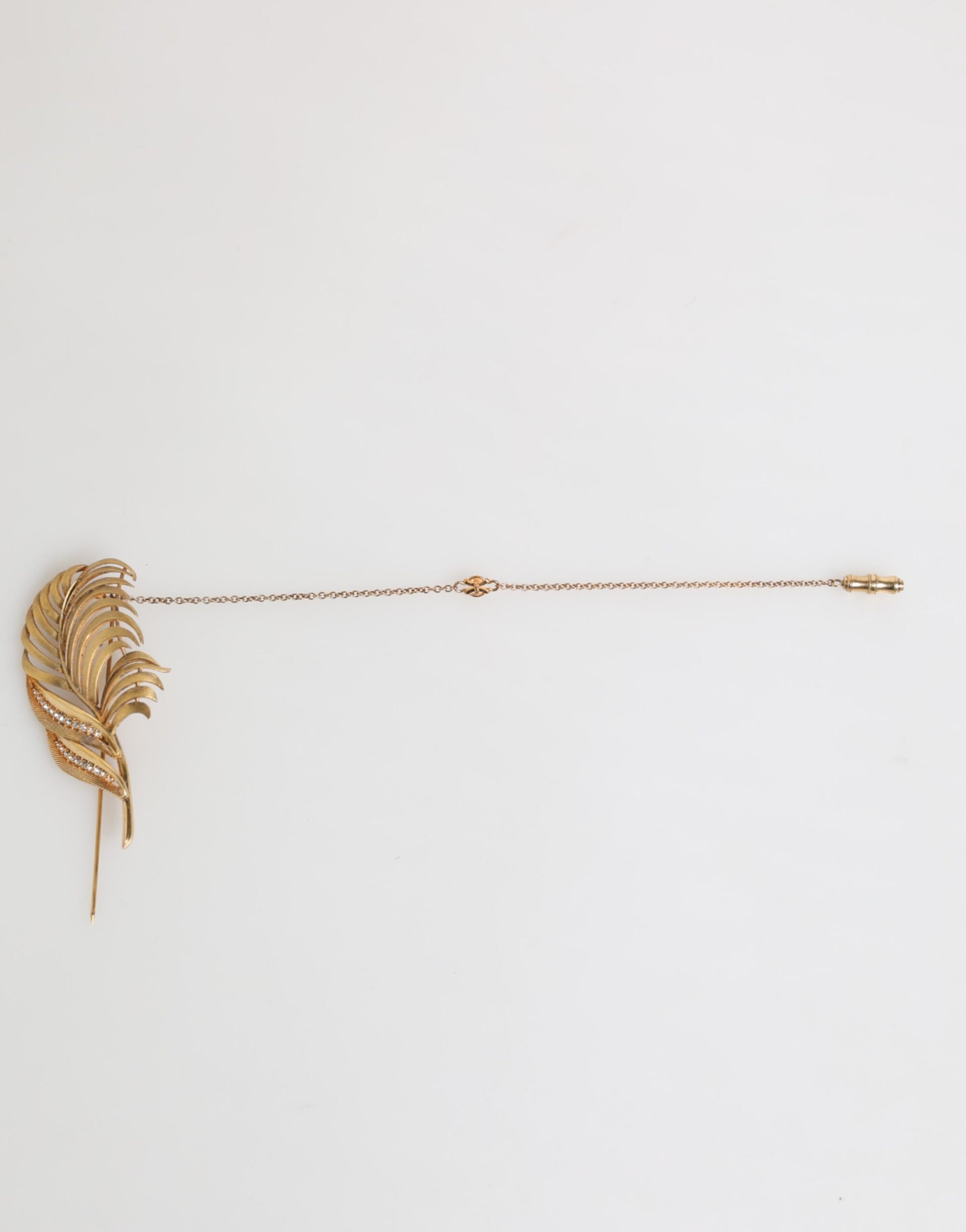 Gold Tone Leaf 925 Sterling Silver Crystal Chain Brooch