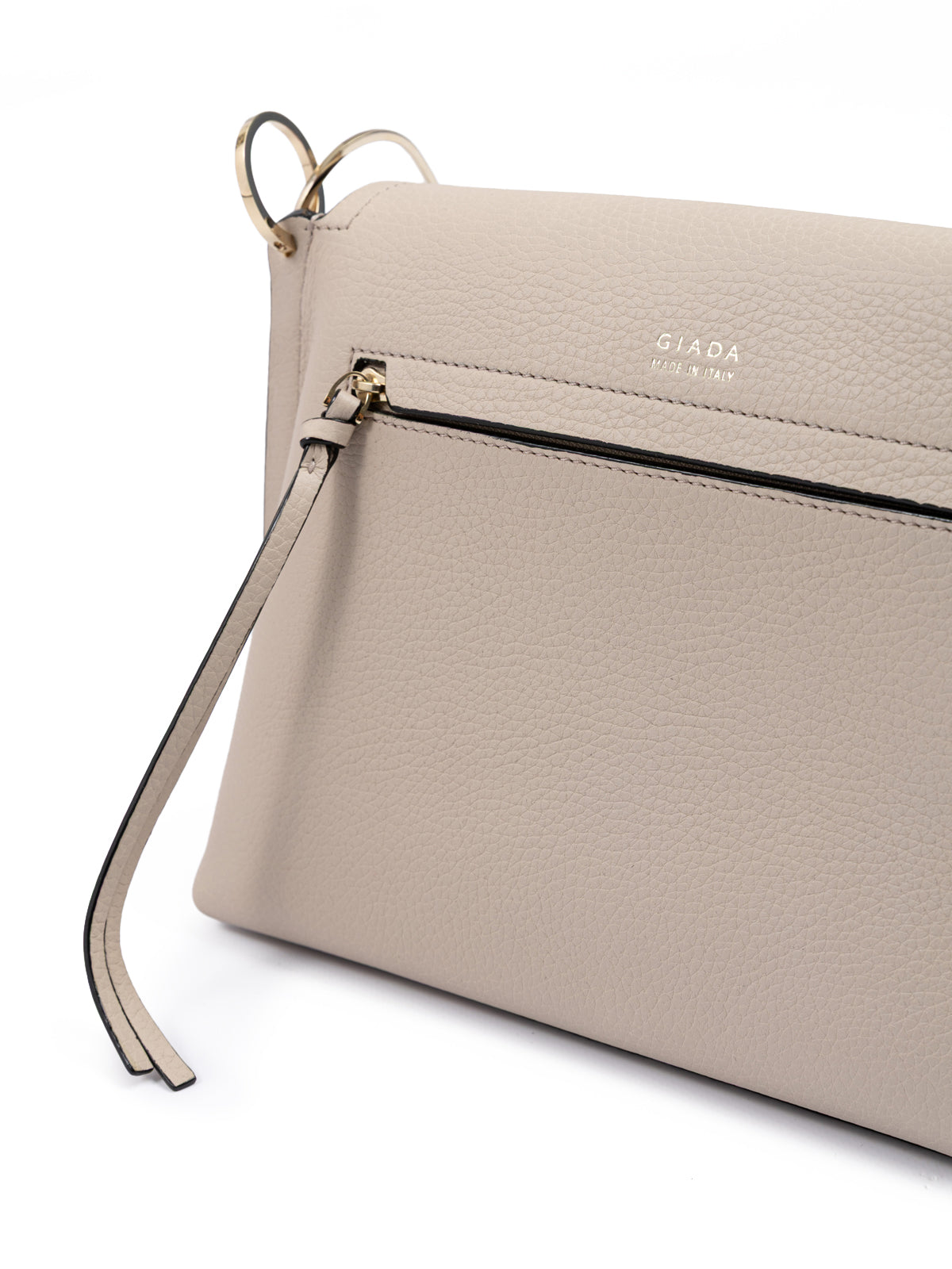 Beige Grained Leather Crossbody Bag