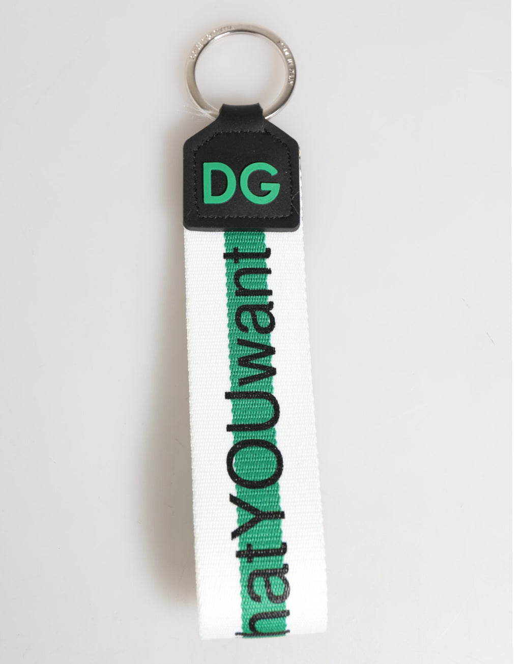 Green Logo Polyester Silver Brass Holder Keychain Keyring