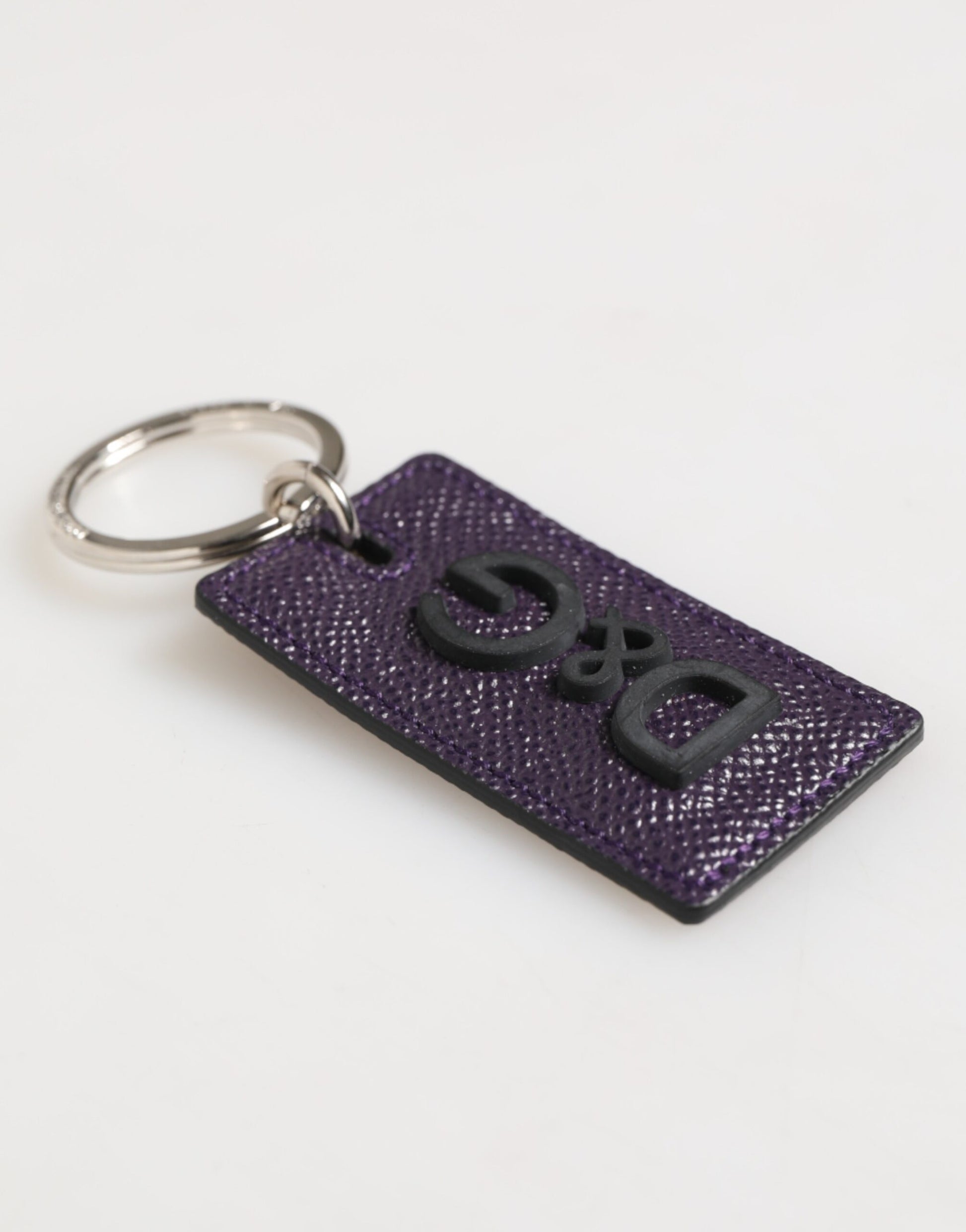 Violet Leather Logo Metal Ring Men Keychain Keyring