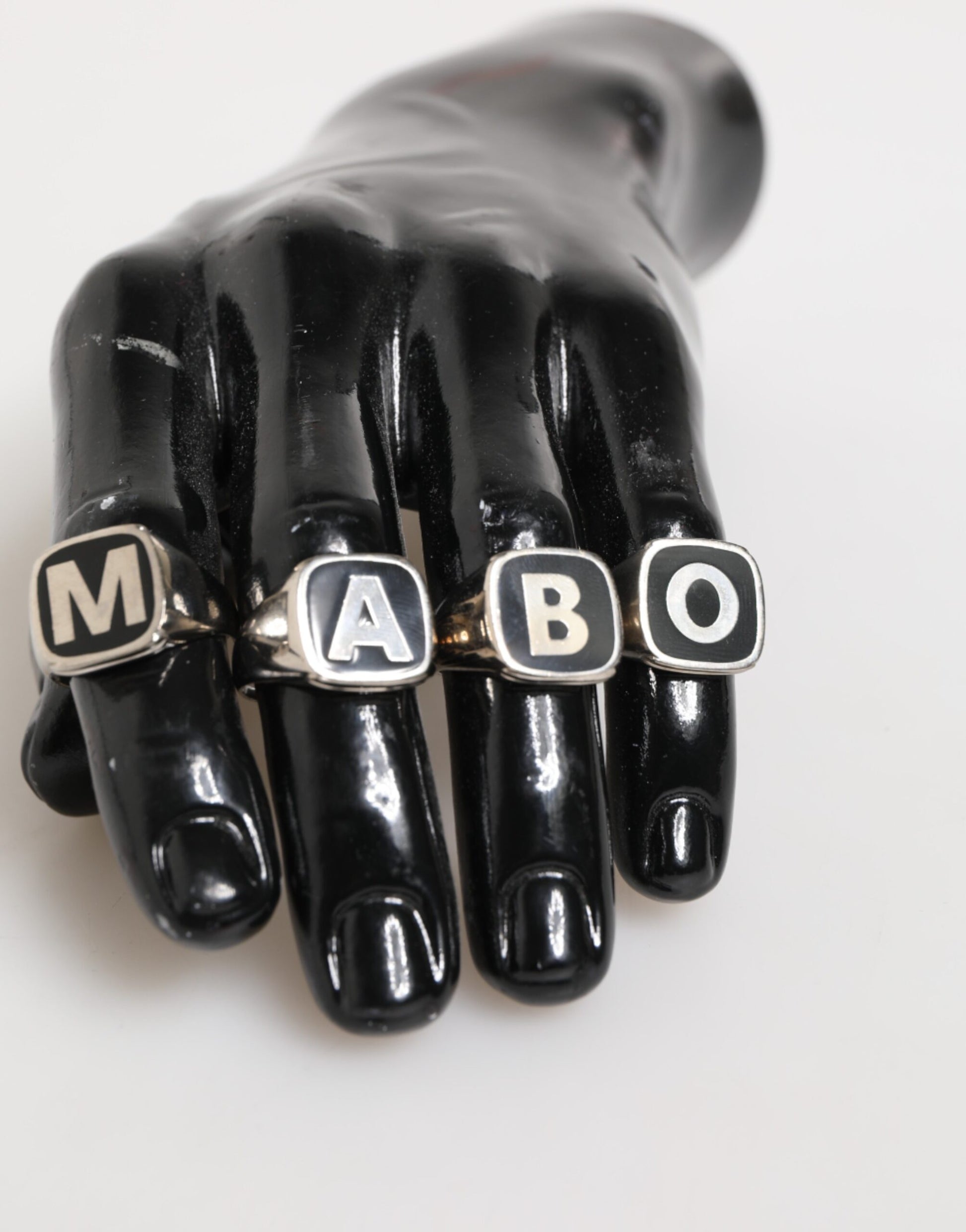 Silver Tone Brass Lettering Set 5 Pieces Adjustable Ring