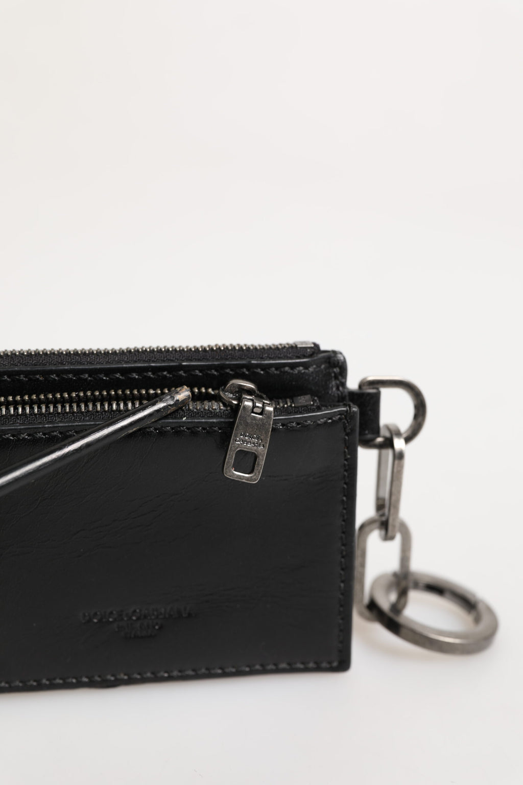 Black Leather Zip Logo Keyring Coin Purse Keyring Wallet