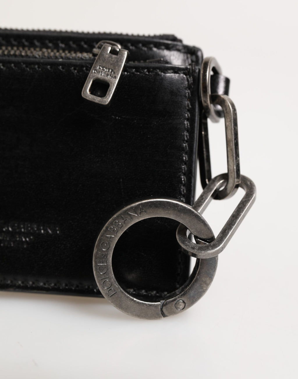 Black Leather Zip Logo Keyring Coin Purse Keyring Wallet