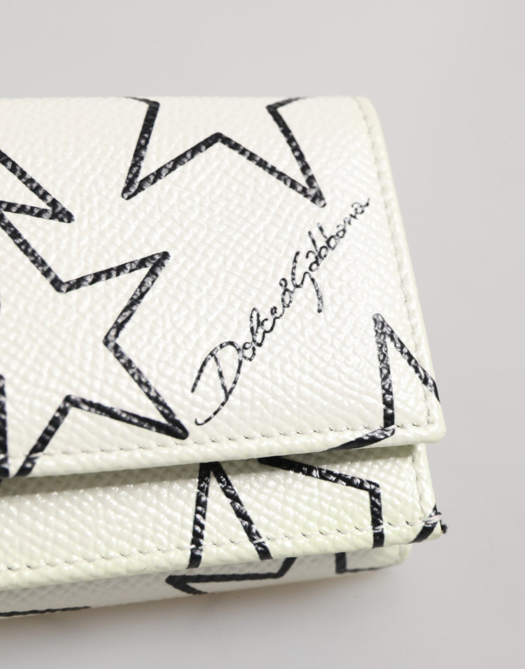 White Leather Trifold DG Star Print Card Holder Wallet