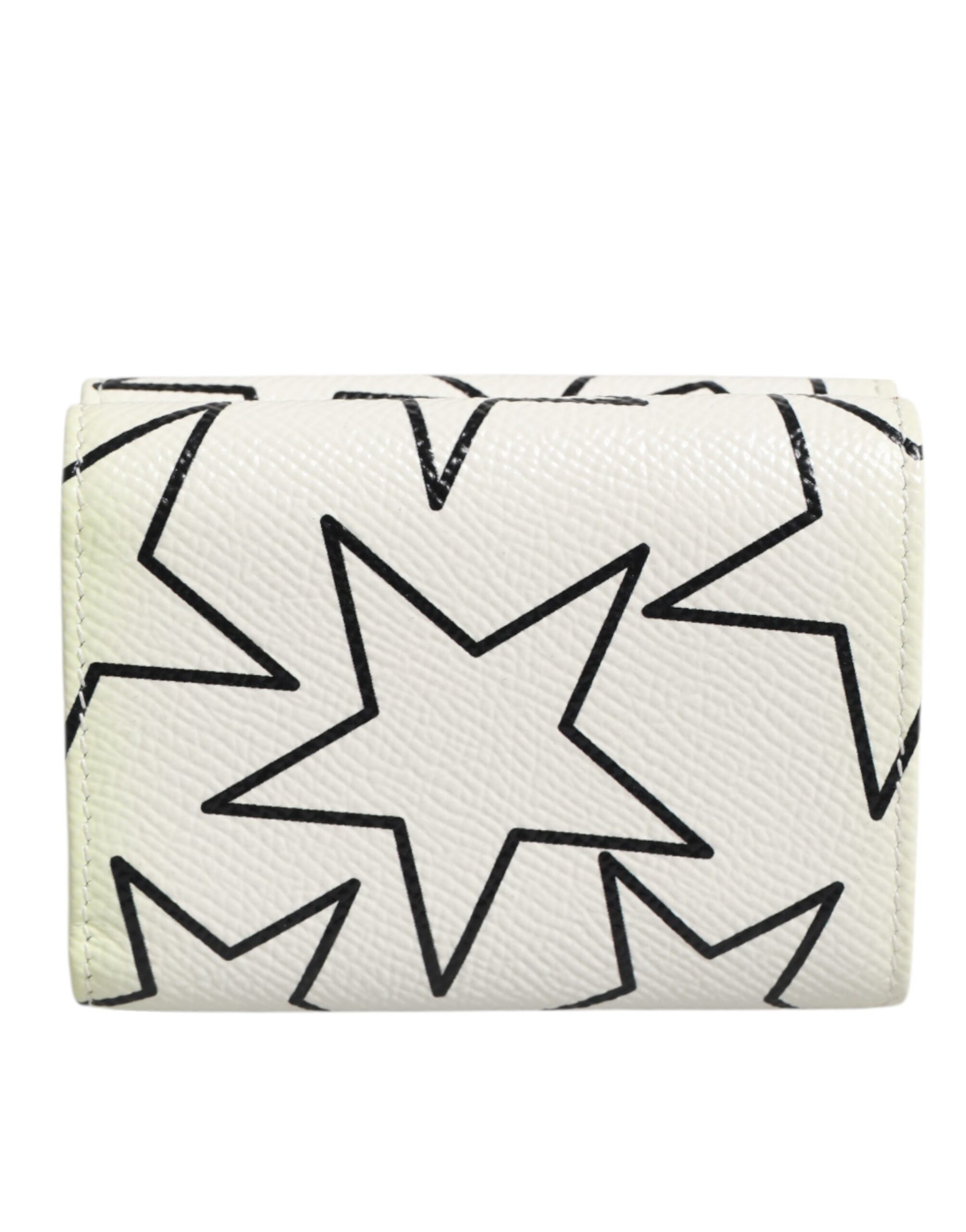 White Leather Trifold DG Star Print Card Holder Wallet