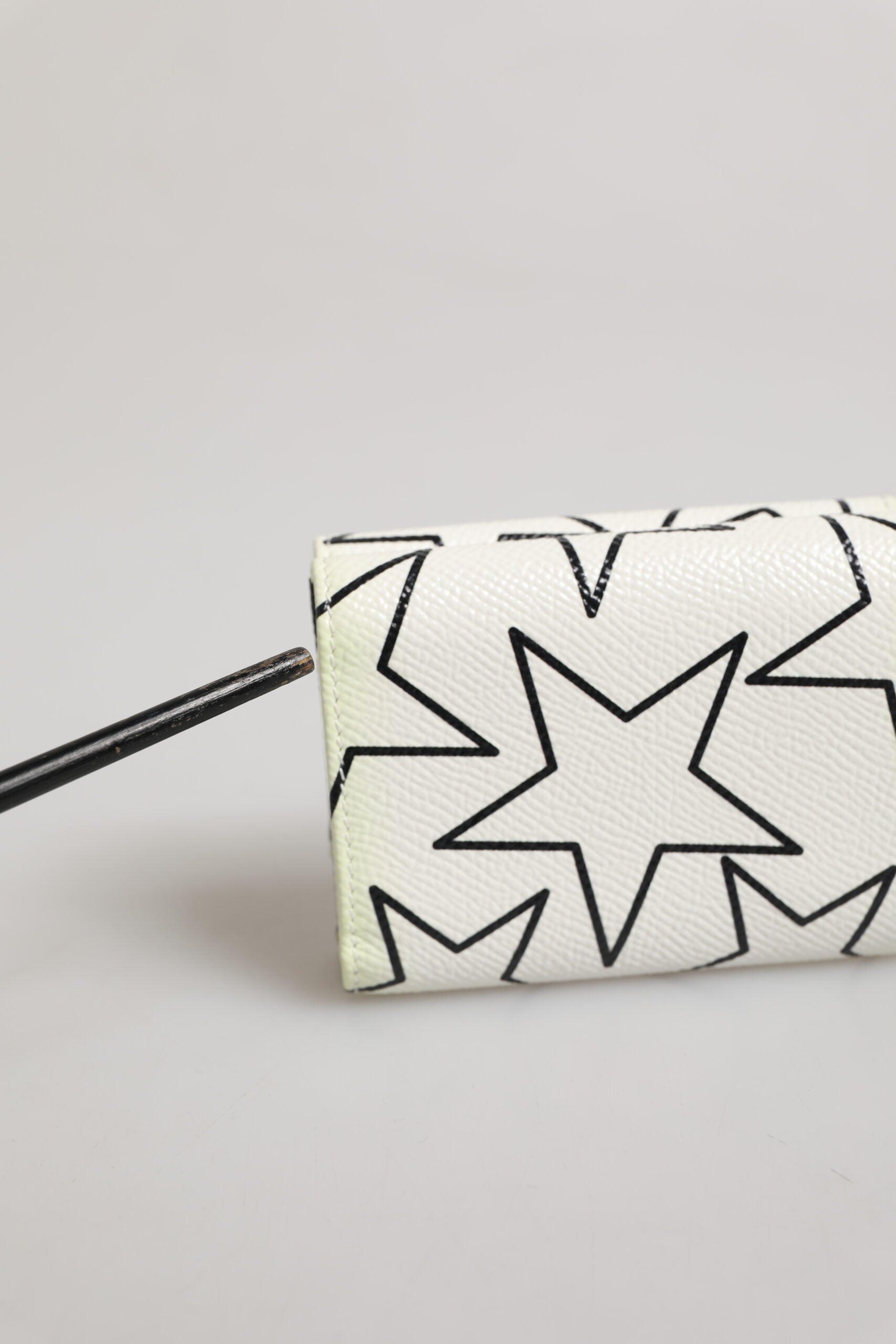 White Leather Trifold DG Star Print Card Holder Wallet