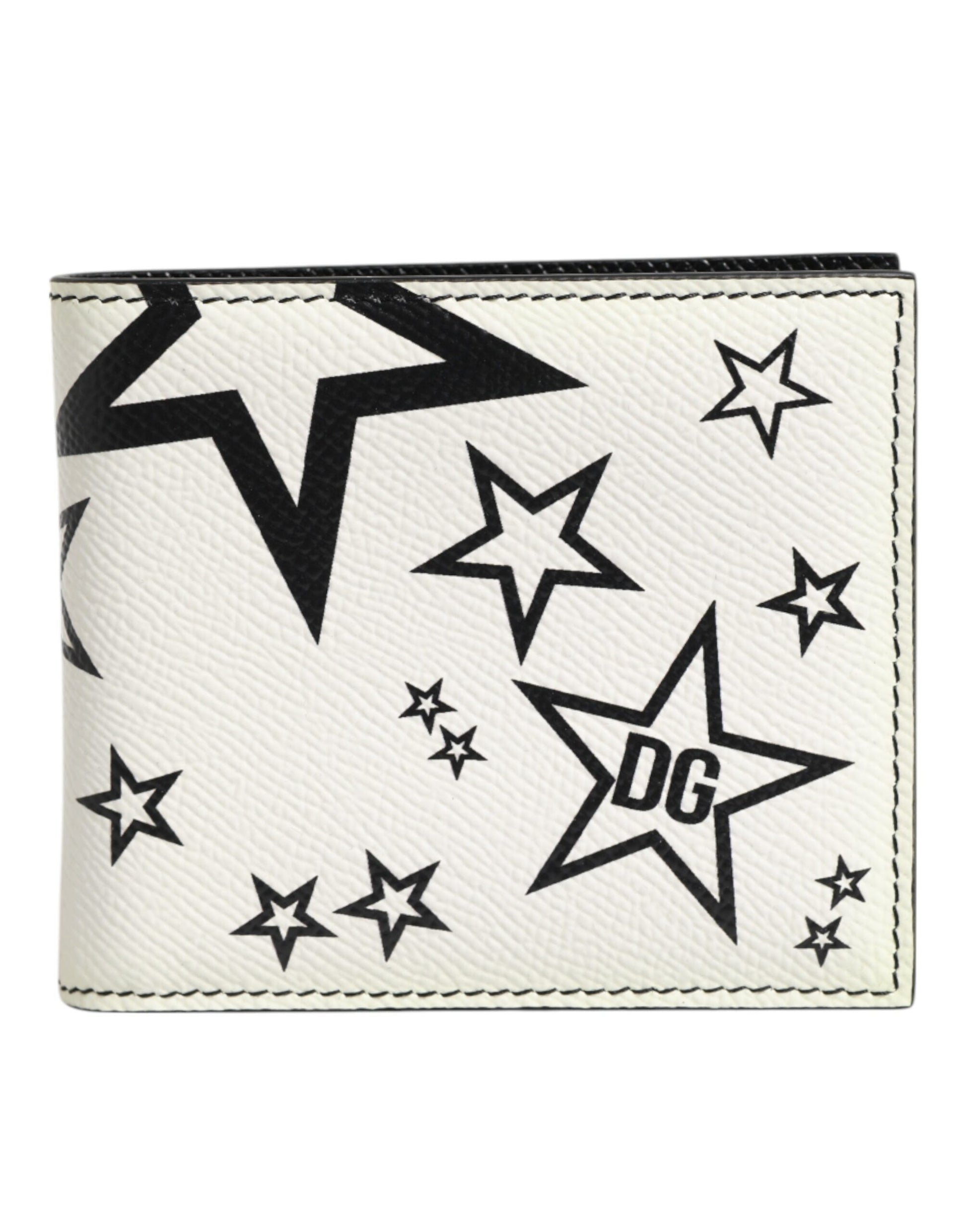 White Leather DG Star Logo Bifold Men Card Holder Wallet
