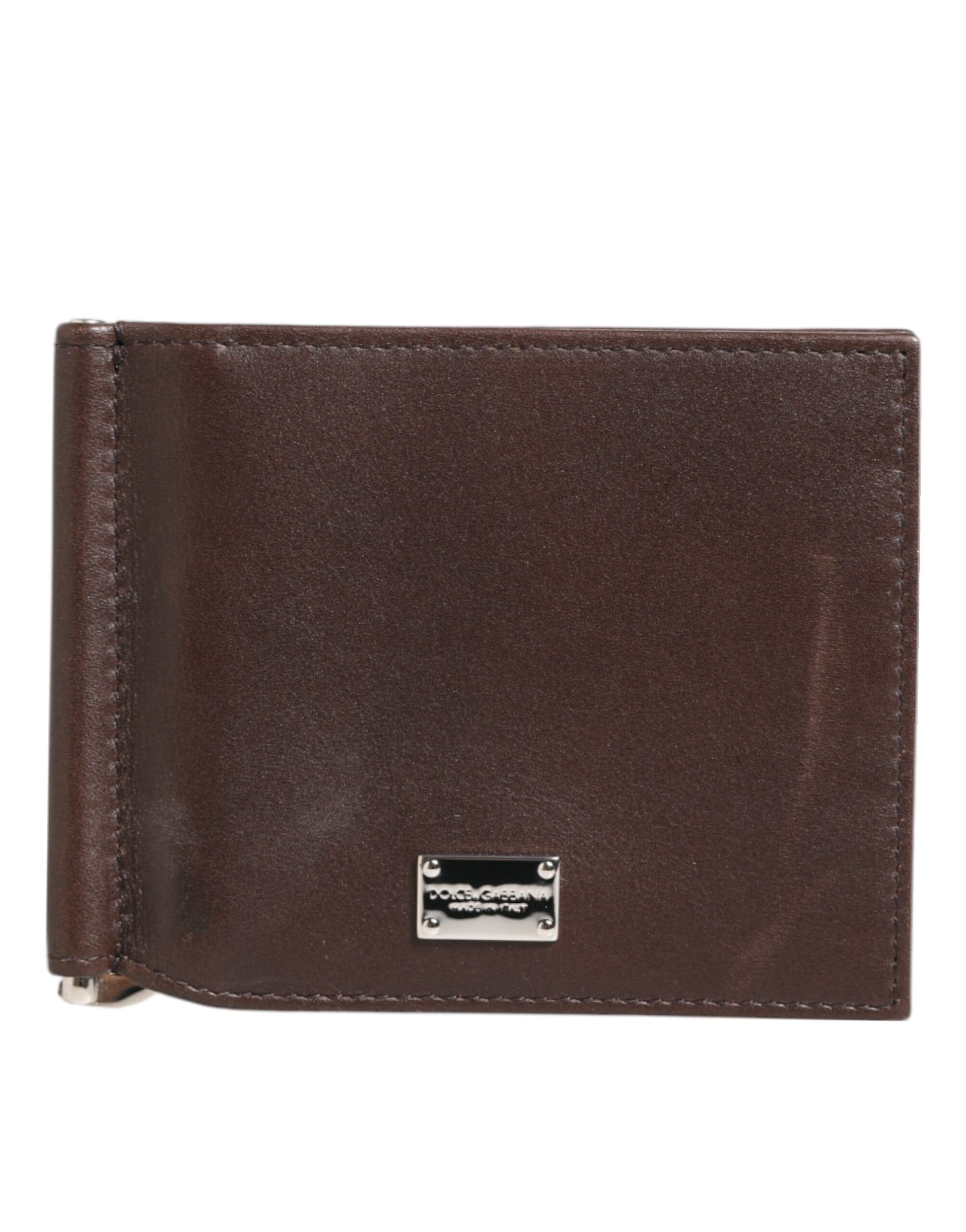 Brown Leather DG Logo Engrave Bifold Card Holder Wallet
