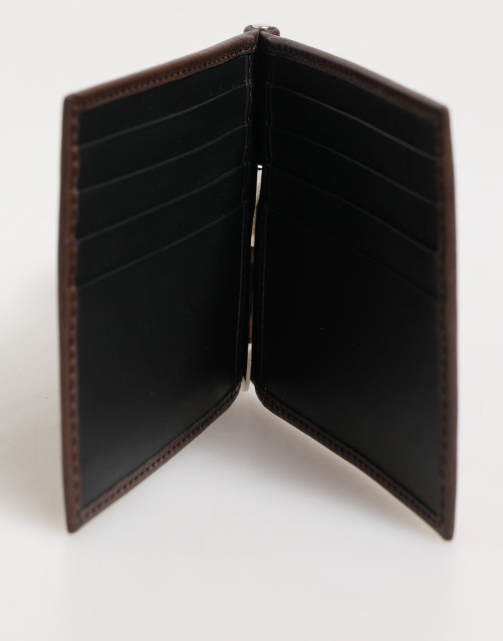 Brown Leather DG Logo Engrave Bifold Card Holder Wallet