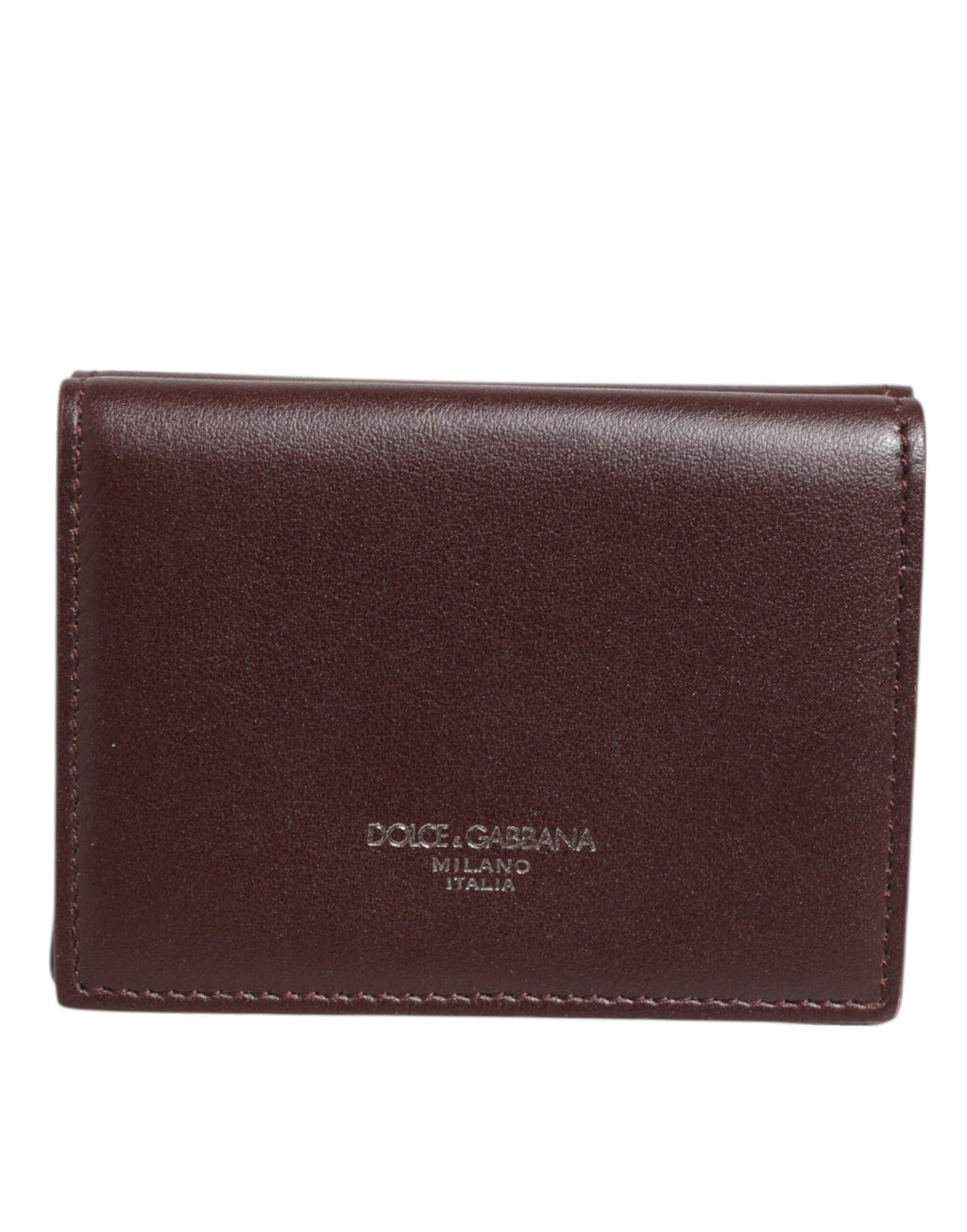 Leather Embossed Logo Trifold Men Card Holder Dark Brown