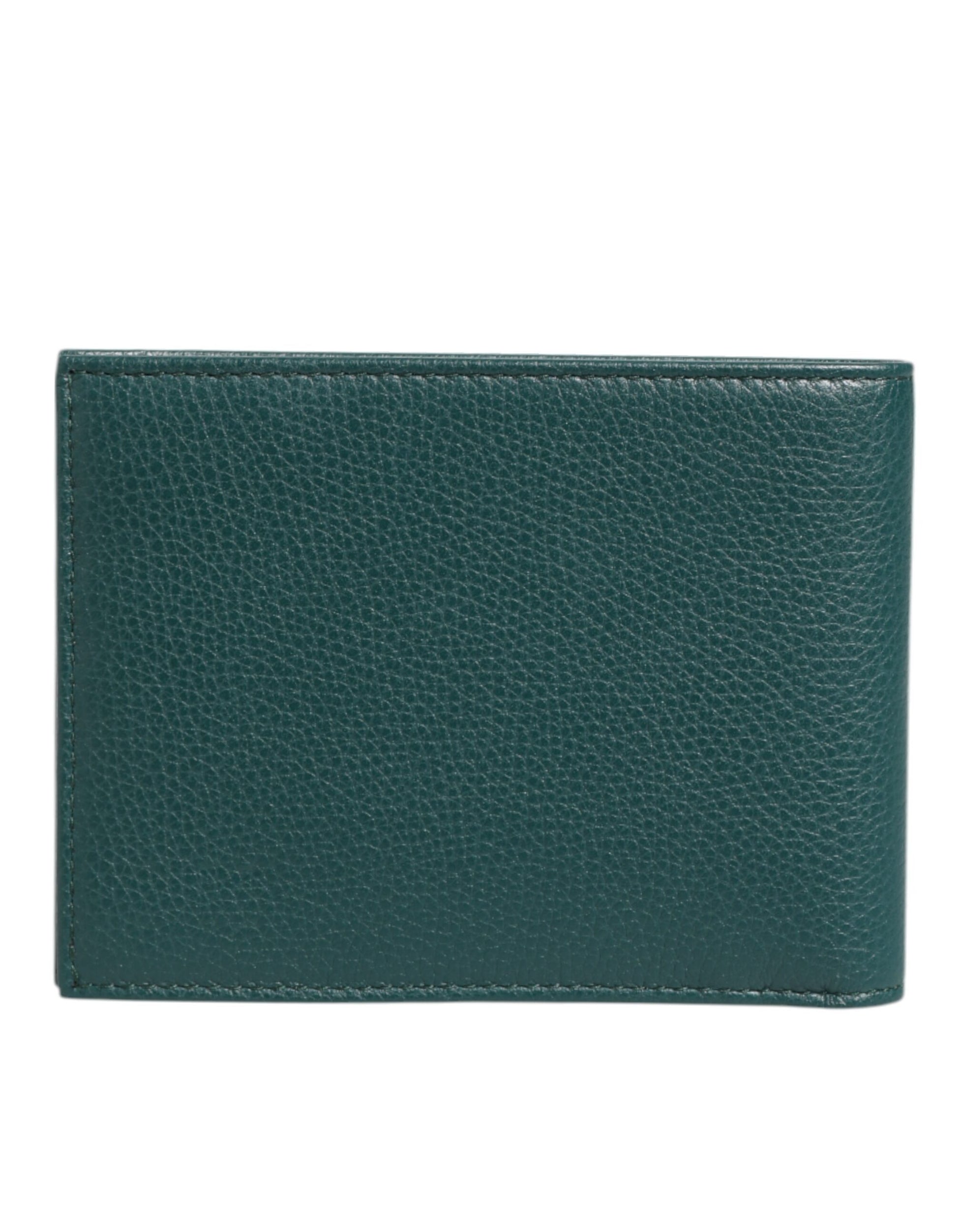 Green Leather DG Logo Plaque Bifold Men Card Holder Wallet
