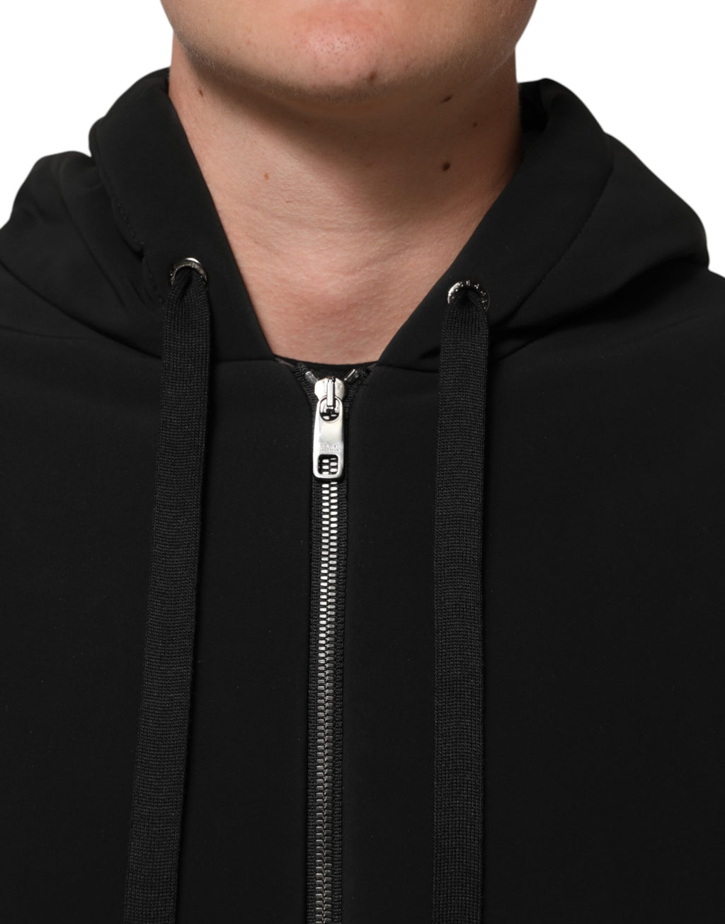 Black Cotton Quilted Studded Sleeve Hoodie Jacket