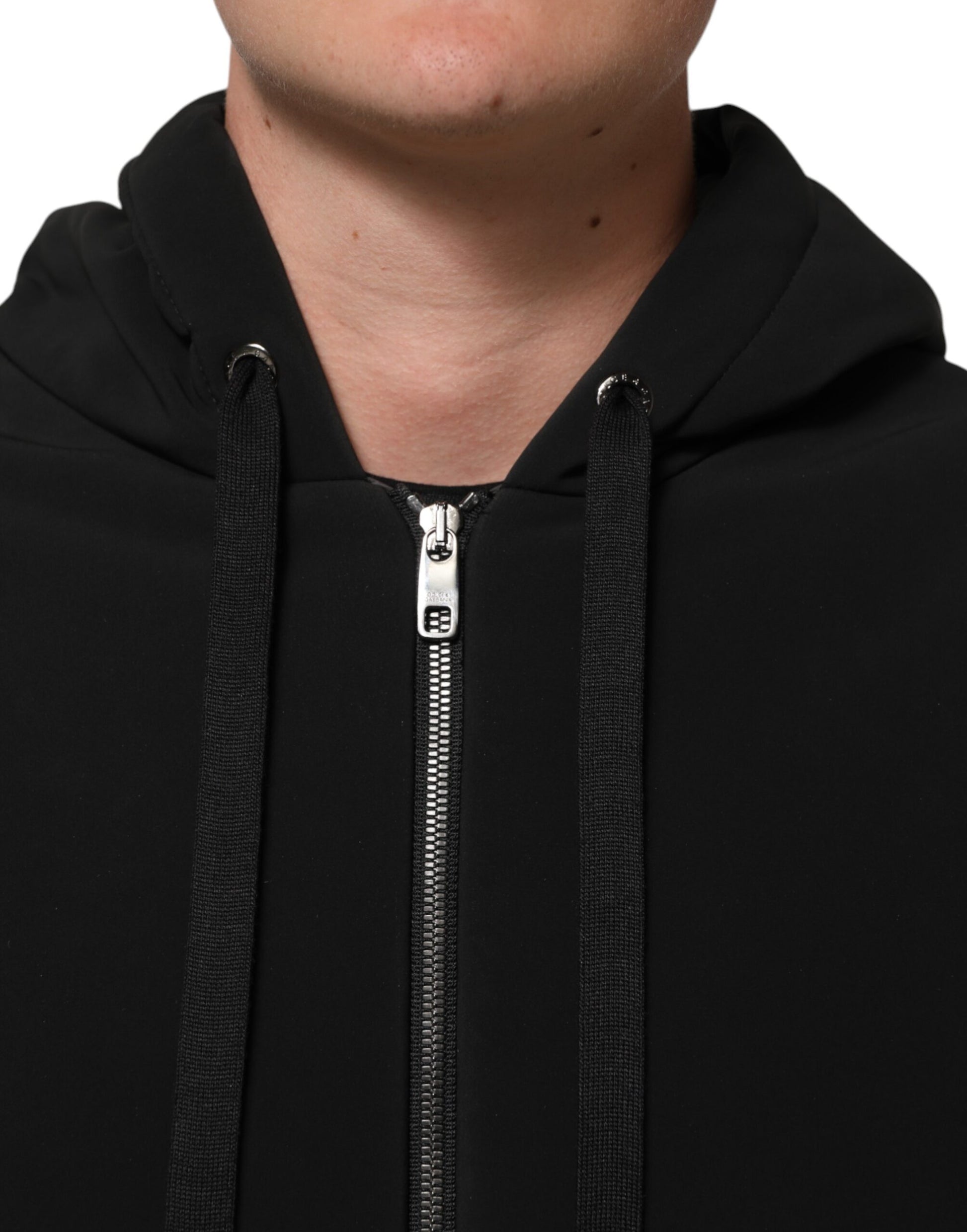 Black Cotton Quilted Studded Sleeve Hoodie Jacket