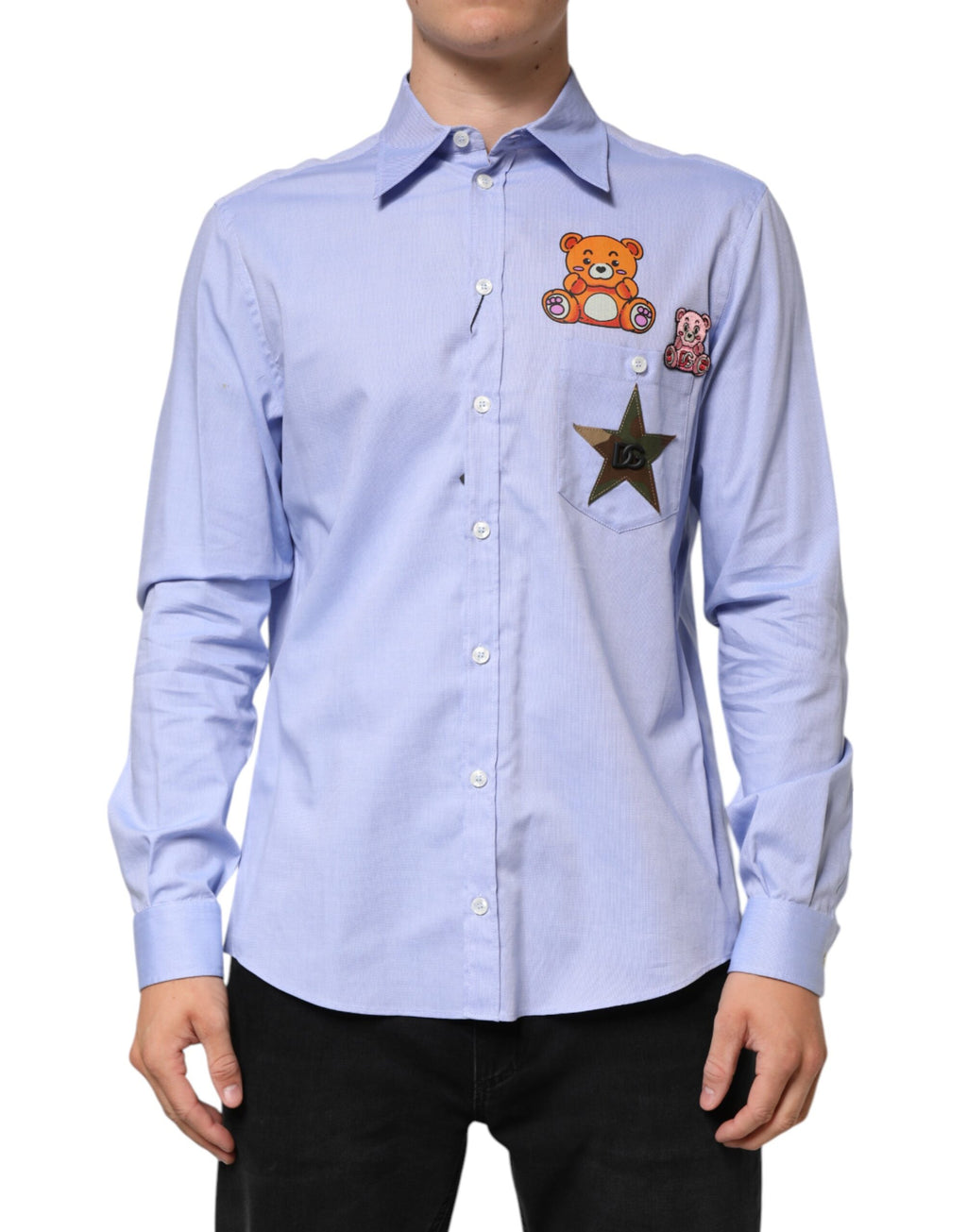 Light Blue Cotton Teddy Bear Long Sleeve Shirt