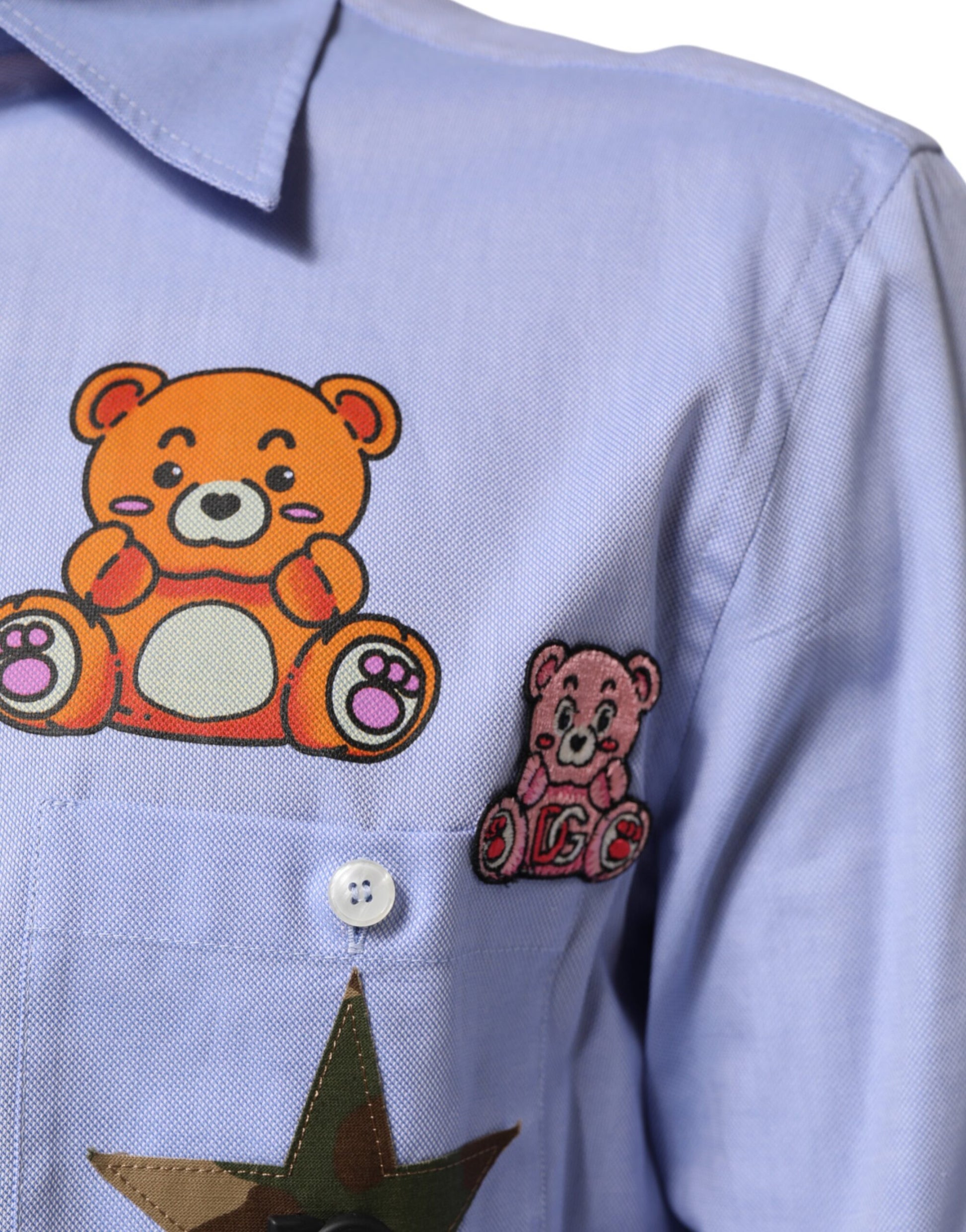 Light Blue Cotton Teddy Bear Long Sleeve Shirt