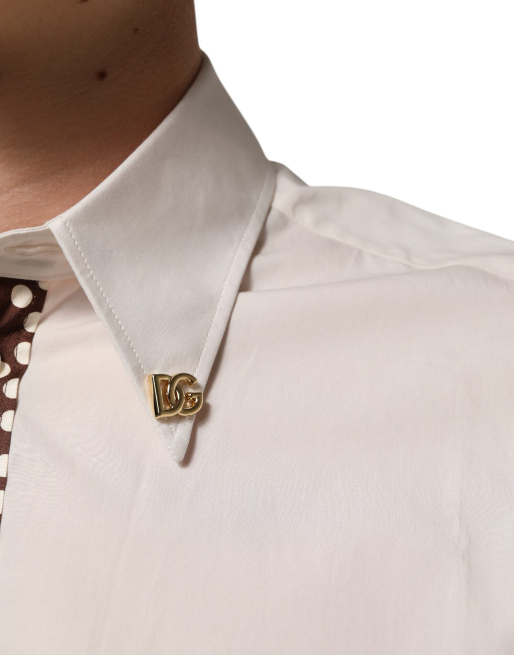 Cream White Cotton Polka Dot Slim Fit Shirt