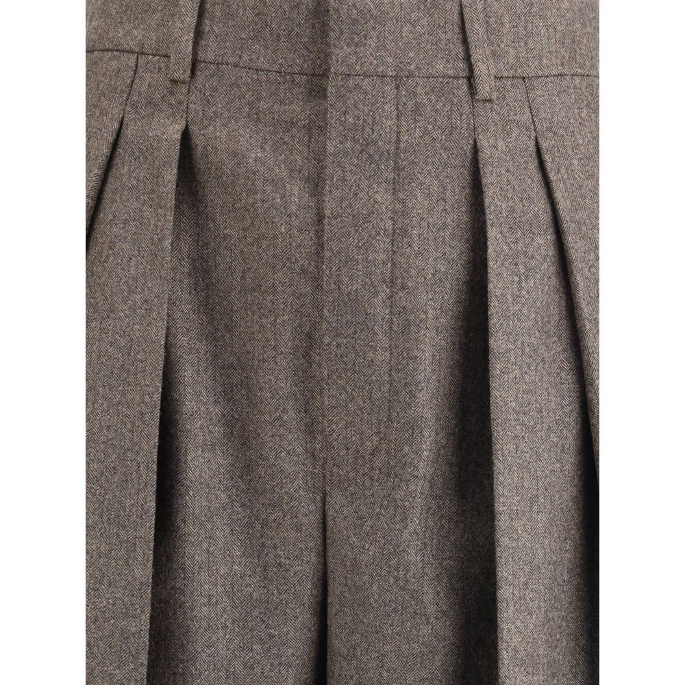 Wool Herringbone pattern wide leg Pants