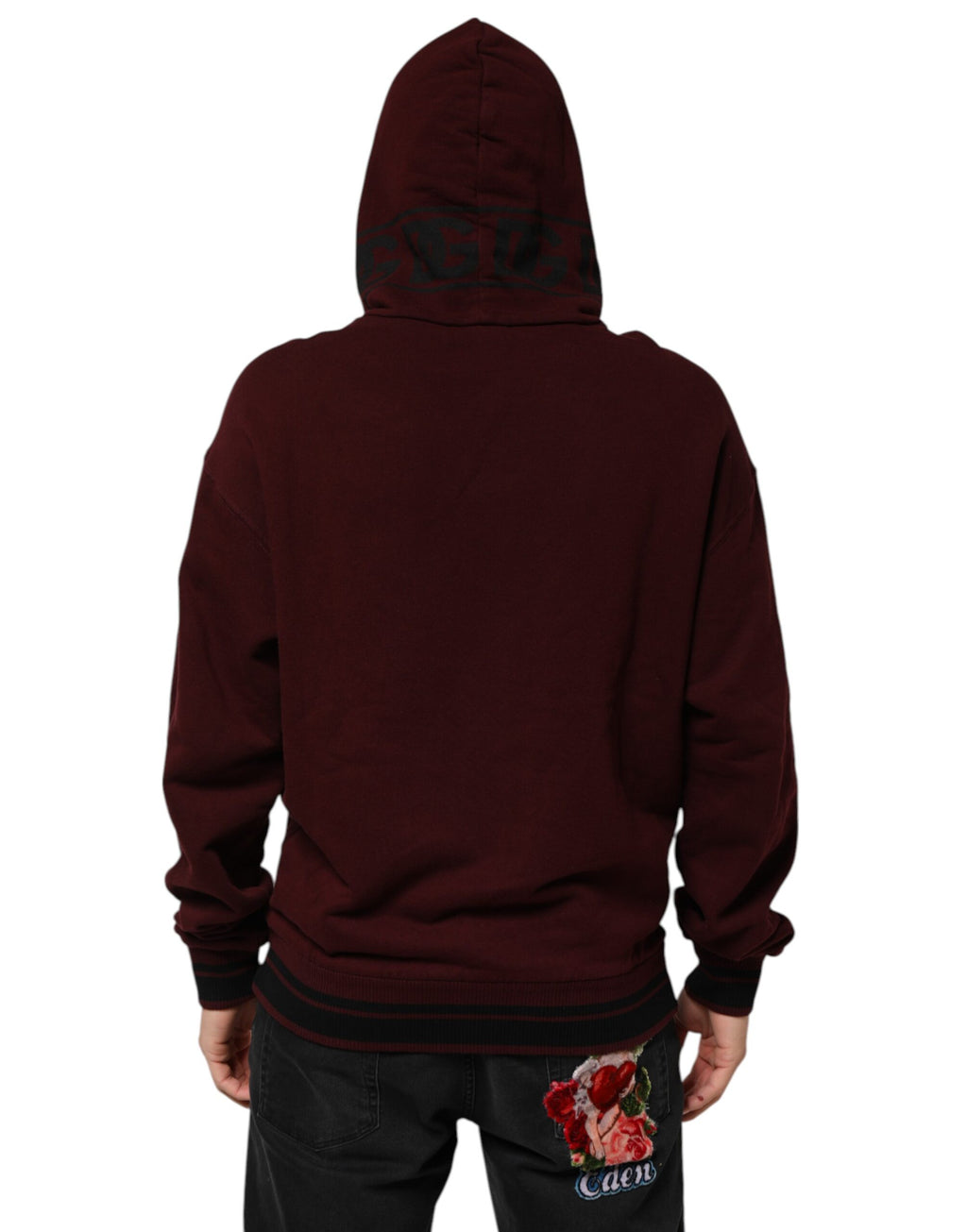 Burgundy Cotton Plaid Lined Men Hoodie Sweater