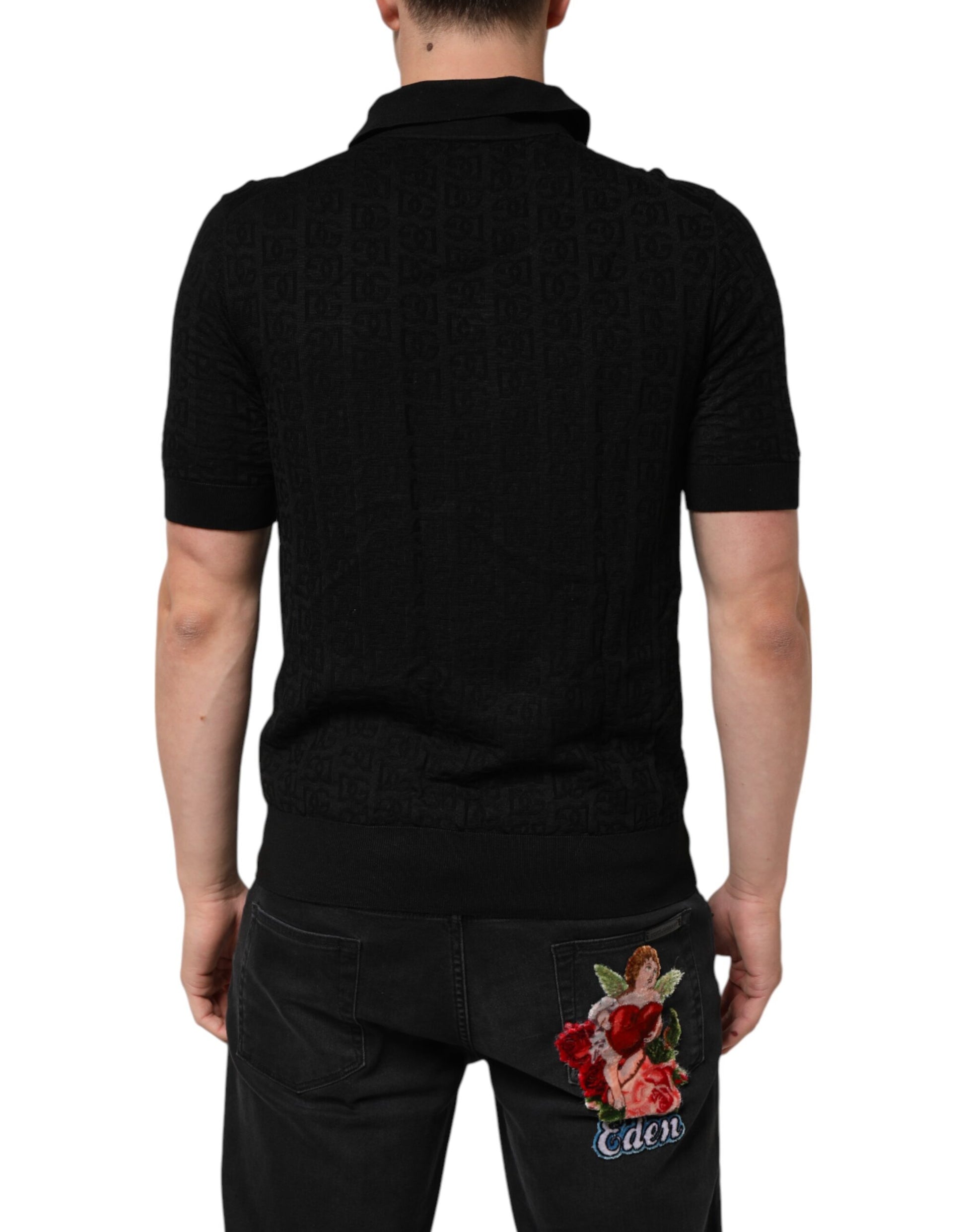 Black Silk Jacquard DG Polo Shirt T-shirt