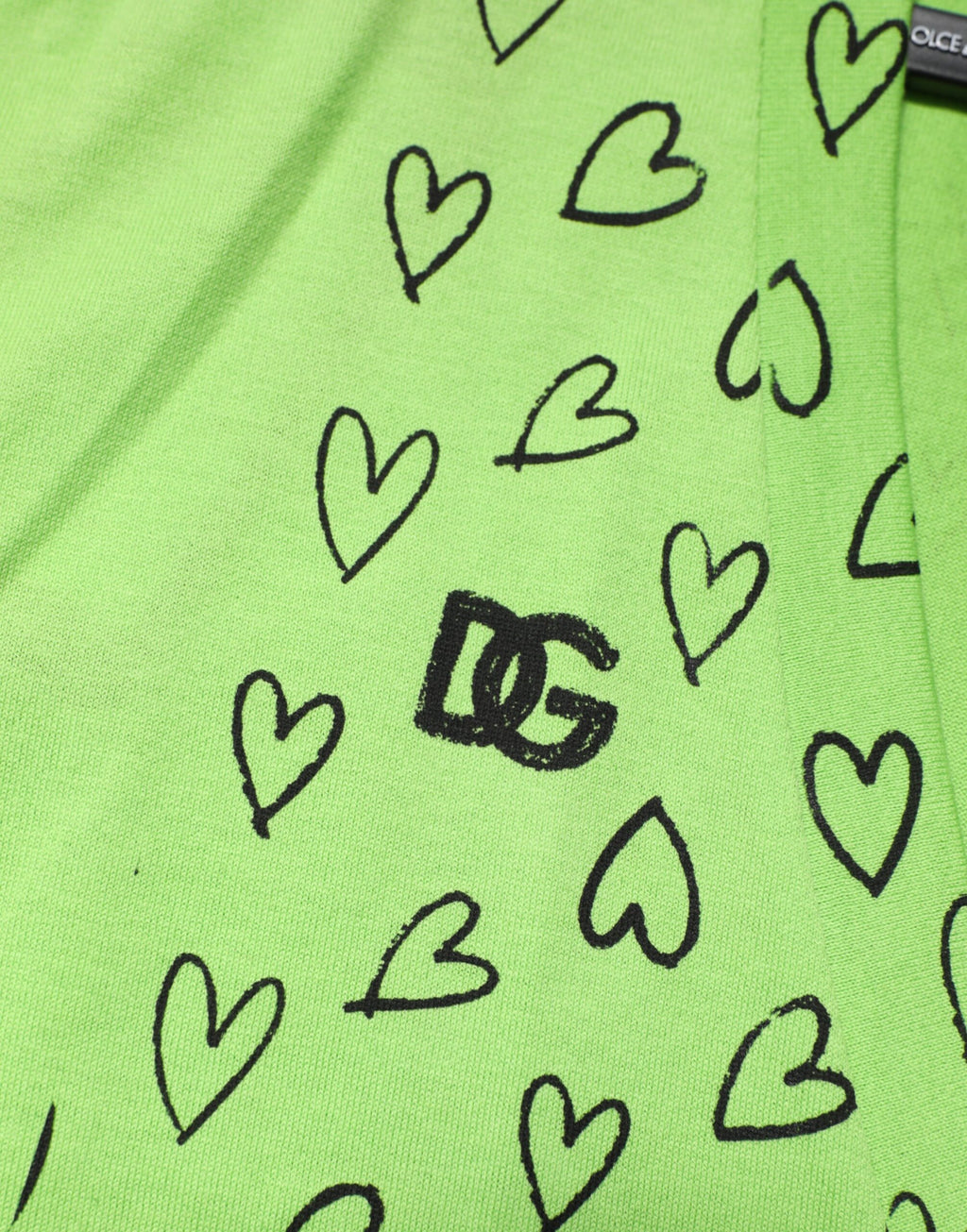 Green V-Neck DG Logo Heart Print T-shirt