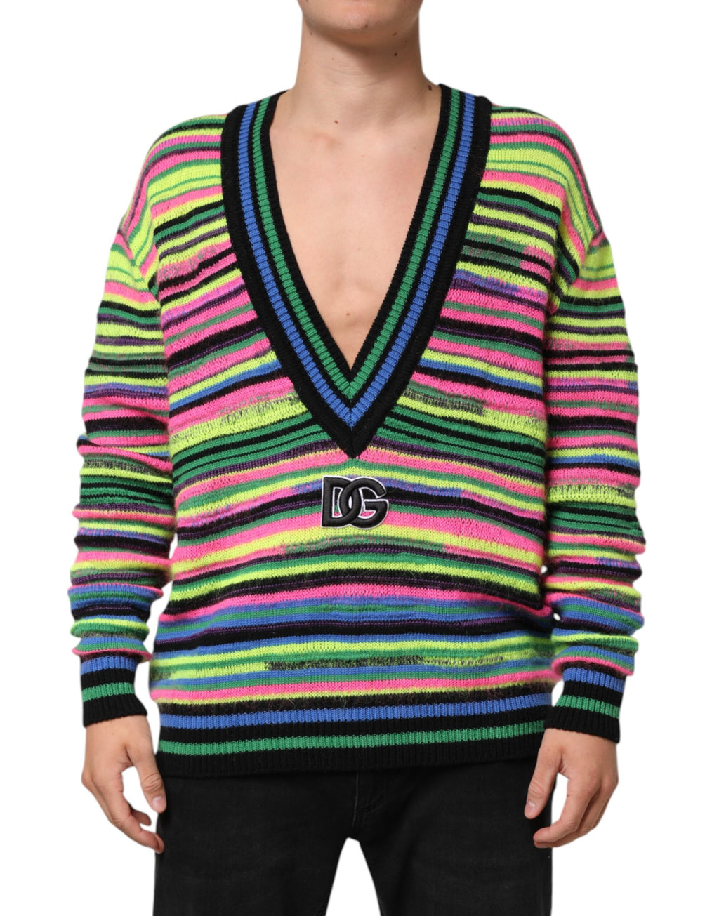 Multicolor DG Logo V-Neck Knit Pullover Sweater