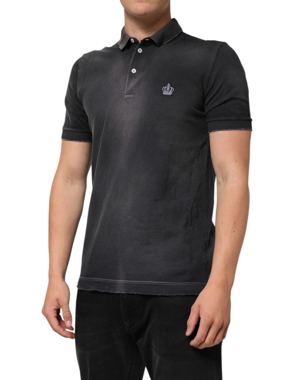 Gray Cotton Crown Collared Men Polo T-shirt