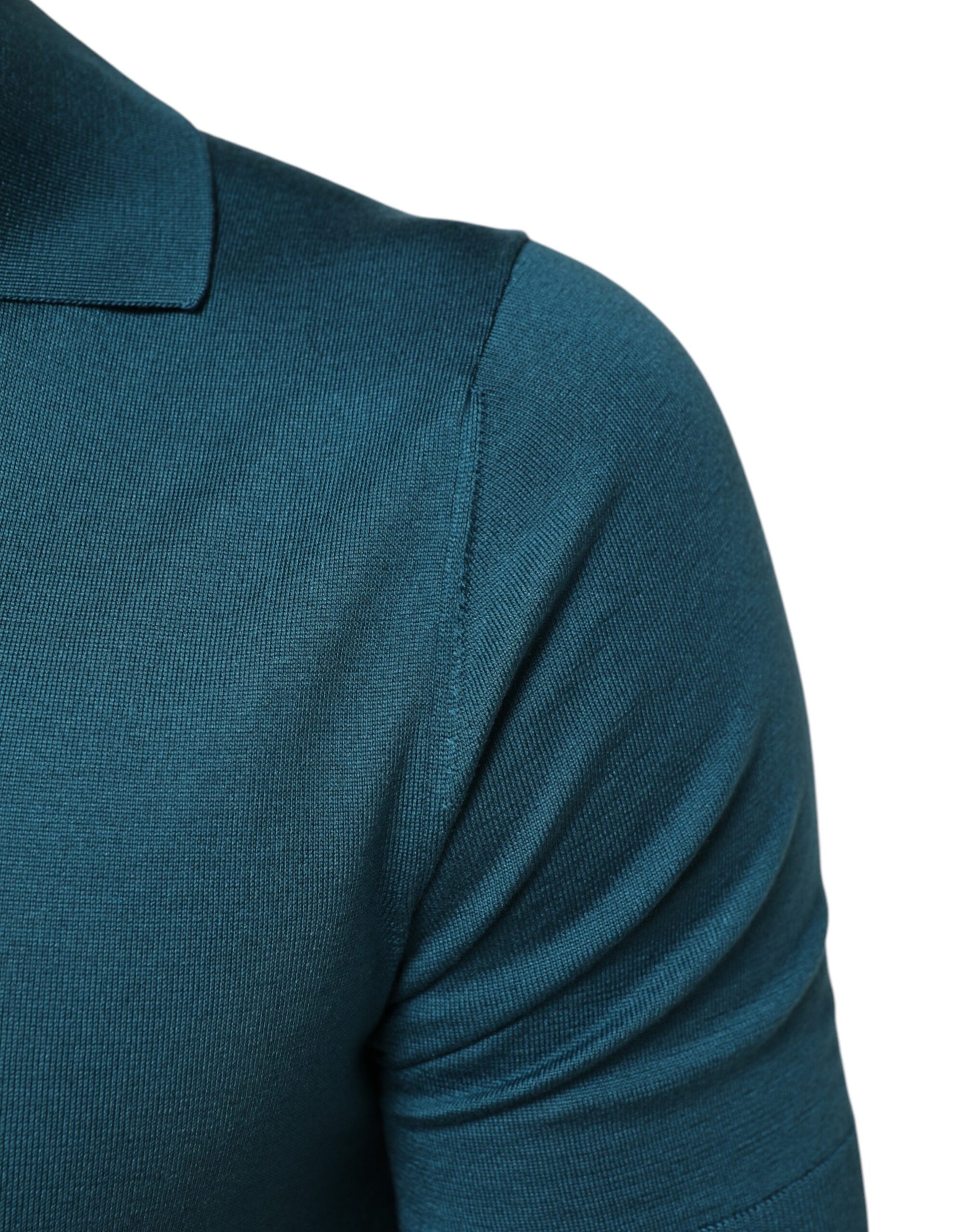 Teal Blue Silk Collar Short Sleeve Polo T-shirt